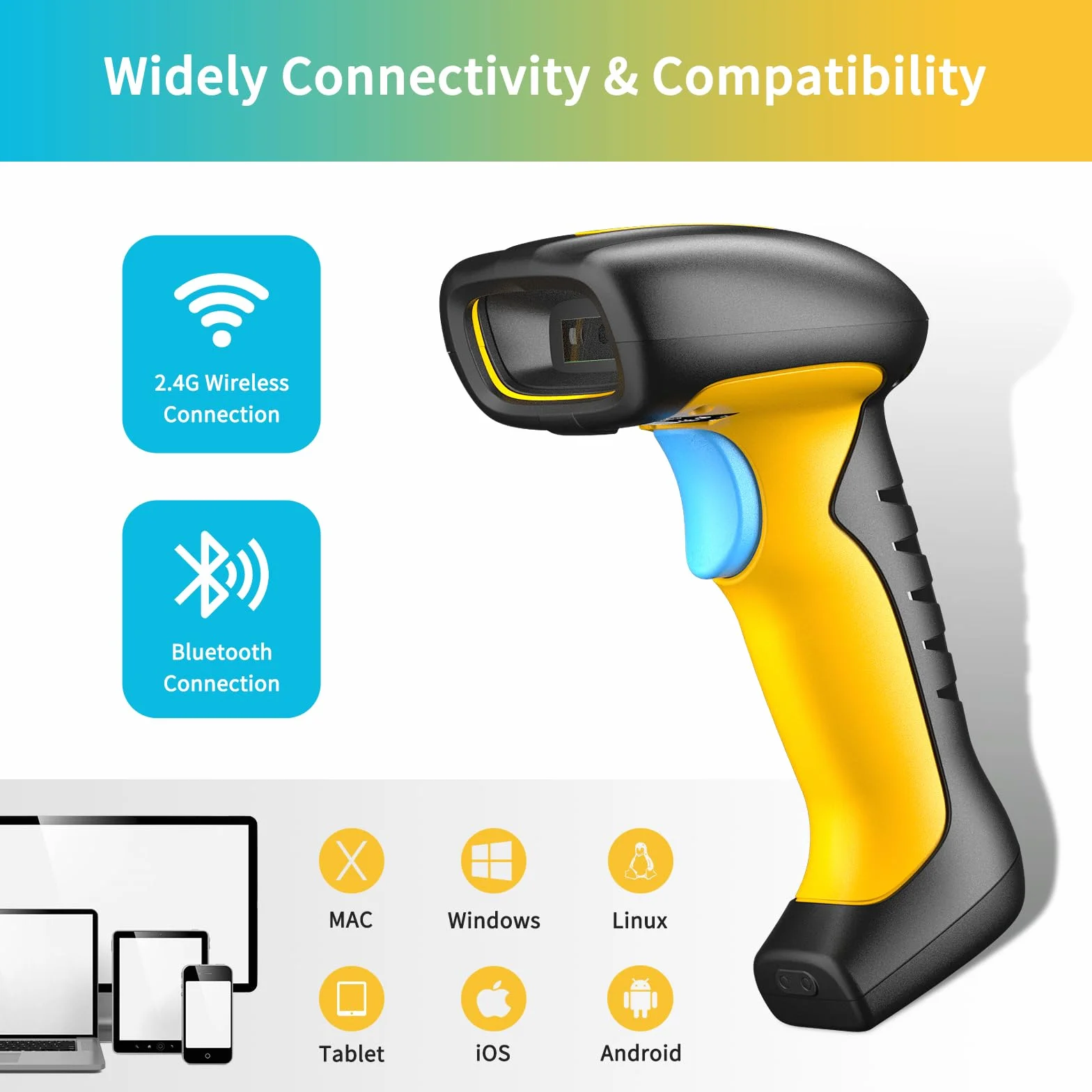NETUM Scanner Industriel de Codes-Barres Bluetooth RD-1200 1D/2D sans Fil 2600 mAh Résistant Chocs