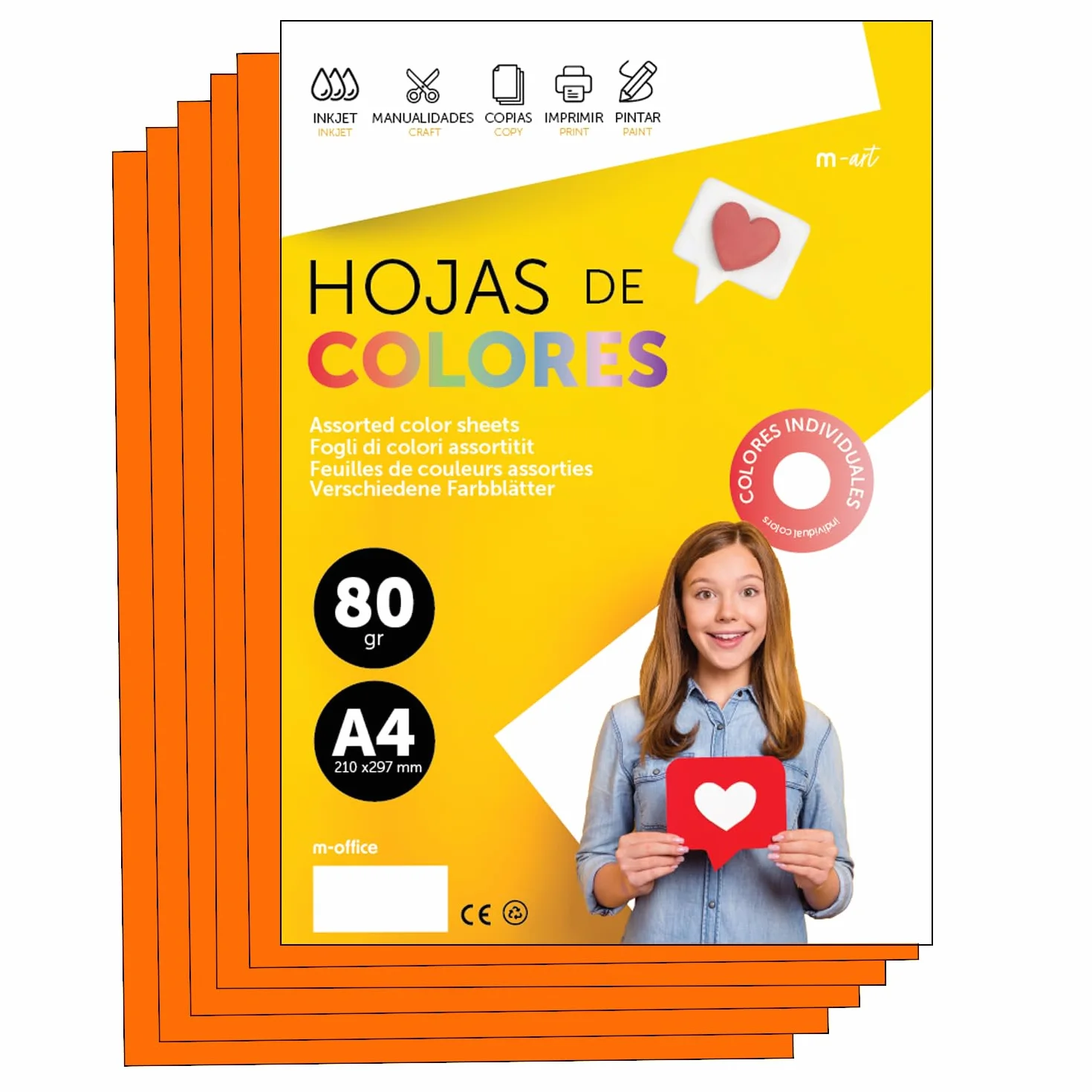 Papier A4 Couleur 80g 50 Feuilles Orange - Ramette pour Imprimante Jet d'Encre et Laser