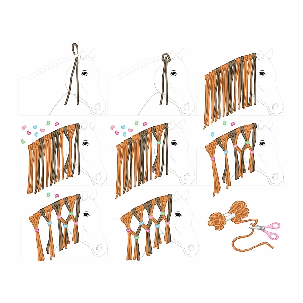 Depesche Miss Melody Kit de Bricolage pour tresser la crinière des Chevaux, 8 cartons, 4 fils de laine, élastiques et clips colorés