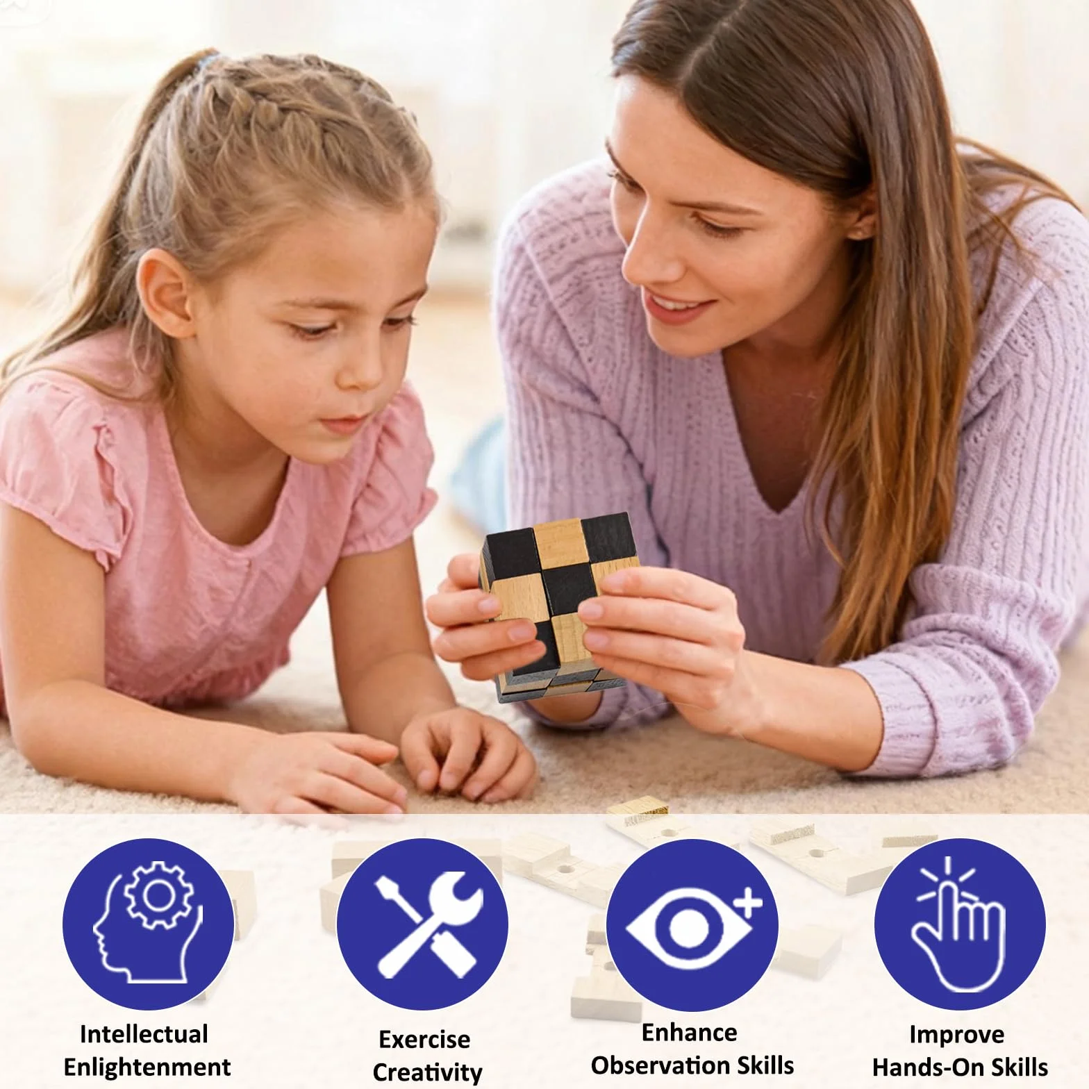 Casse-tête en bois 3D - Jeu de puzzle géométrique logique - Blocs éducatifs pour enfants et adultes