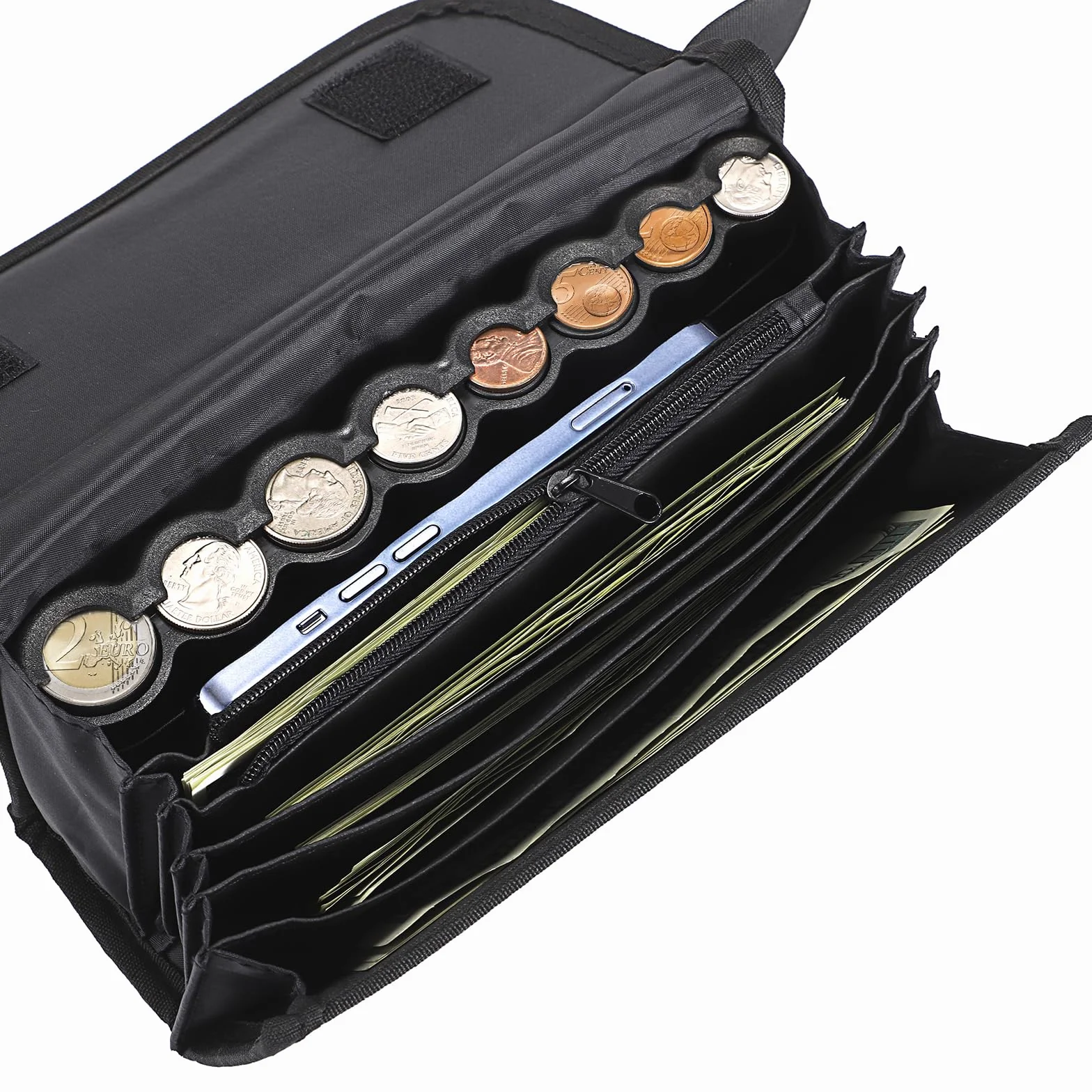Porte-Monnaie Euro Sac de Rangement de Pièces avec Ceinture de Transport Noir