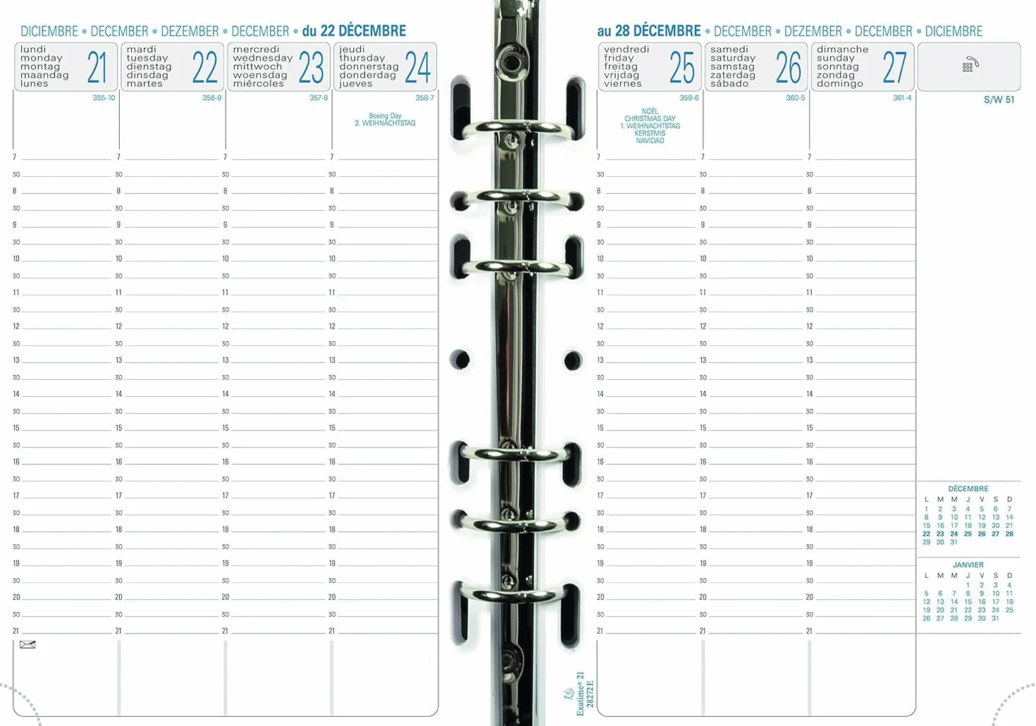 Exacompta 28272E Recharge Organiseur Exatime 21 15x21 cm 1 Semaine sur 2 Pages Septembre 2026 Décembre 2027