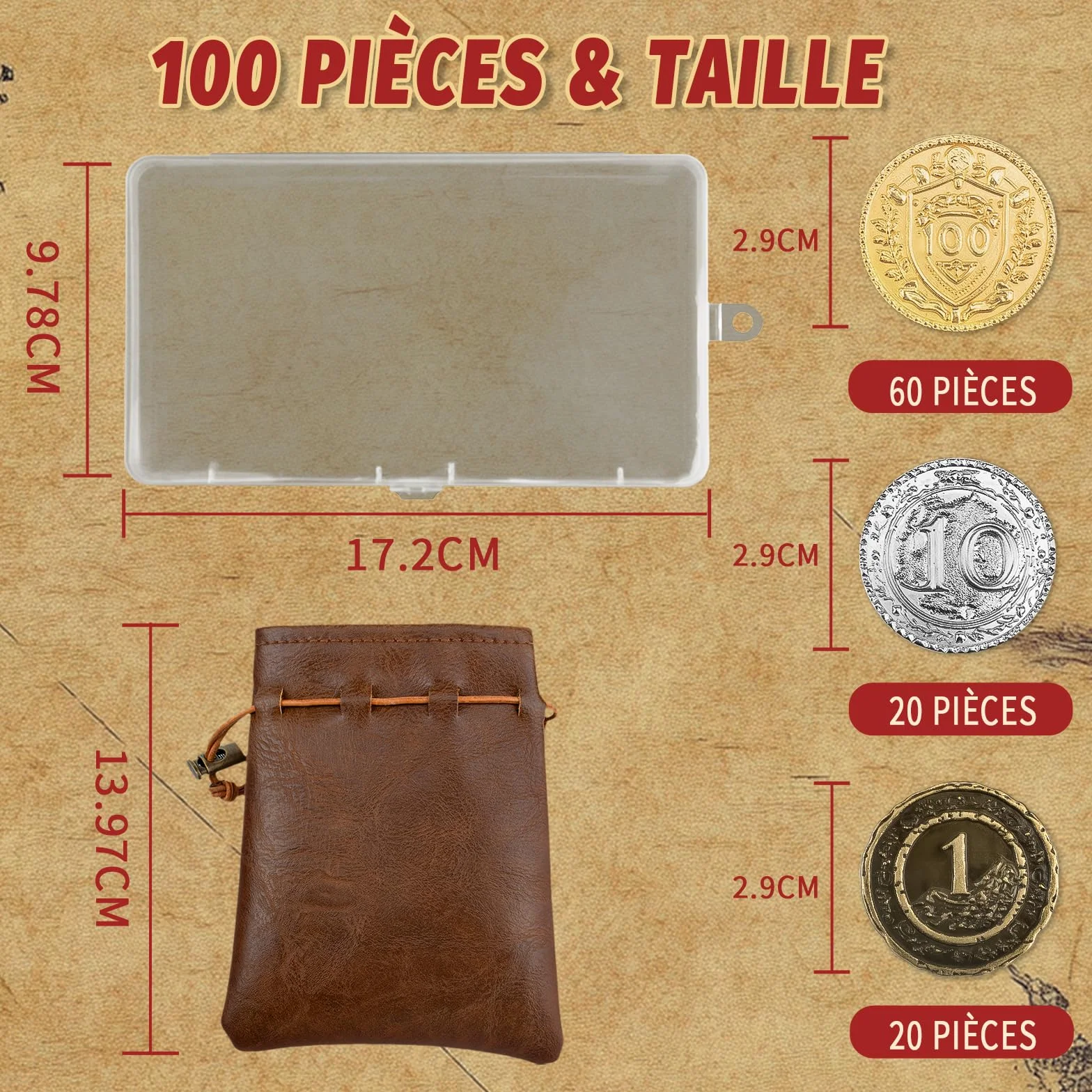 Byhoo Lot de 50 pièces de monnaie DND en métal 3,35 cm - Doré/argenté/cuivre - Pour jeu de société et RPG