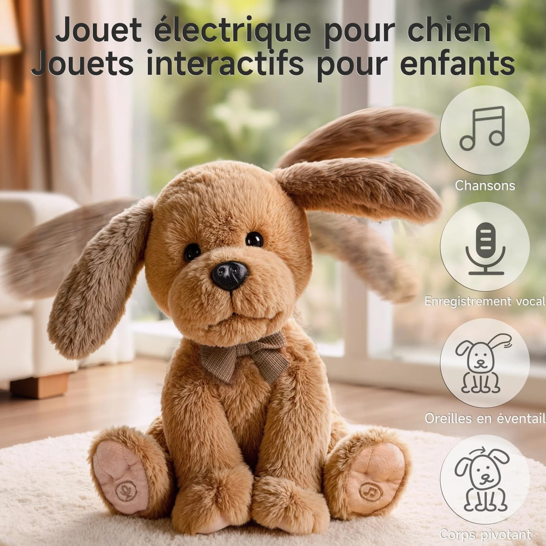 OR OR TU Jouet Peluche électronique Chien pour Enfants, électronique Doux Chien de Compagnie Chanteur d'oreilles, Répète ce Que tu dis Peluches et Animaux Interactifs pour Enfants 3 4 5 6 7+ Ans