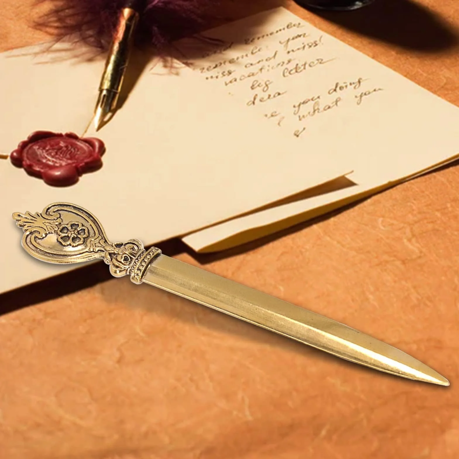 HERCHR Ouvre-Lettres Rétro en Métal Plaqué pour Bureau Maison
