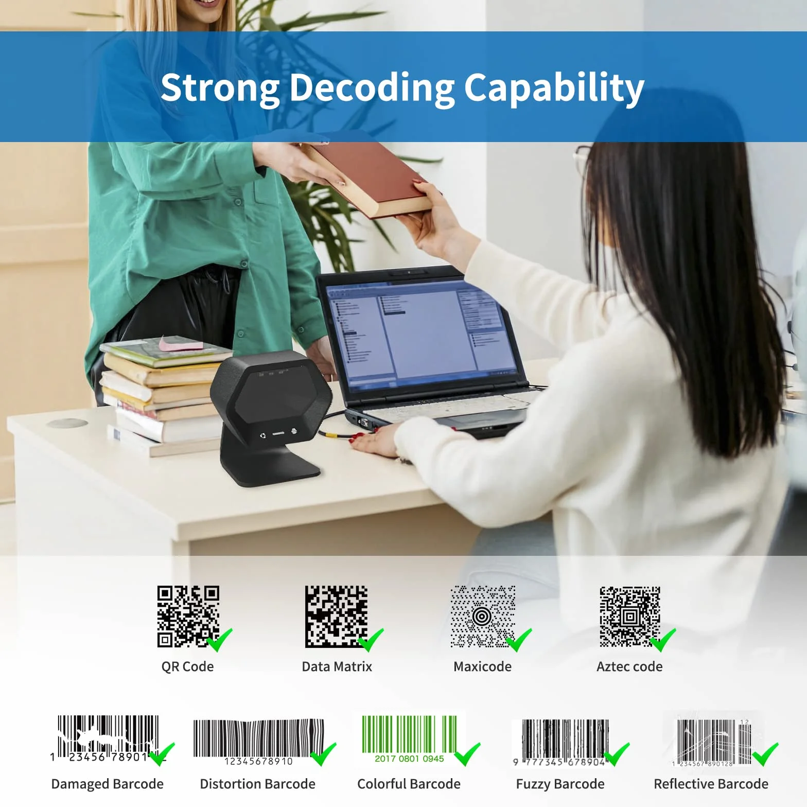 NETUM NT-7060 Lecteur de Code-Barres Omnidirectionnel USB Mains Libres 1D 2D QR