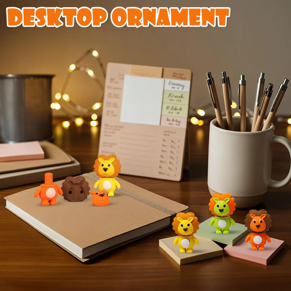 Gomme en Forme Lion Animaux 48 Pièces Amusante Détachable pour Enfants