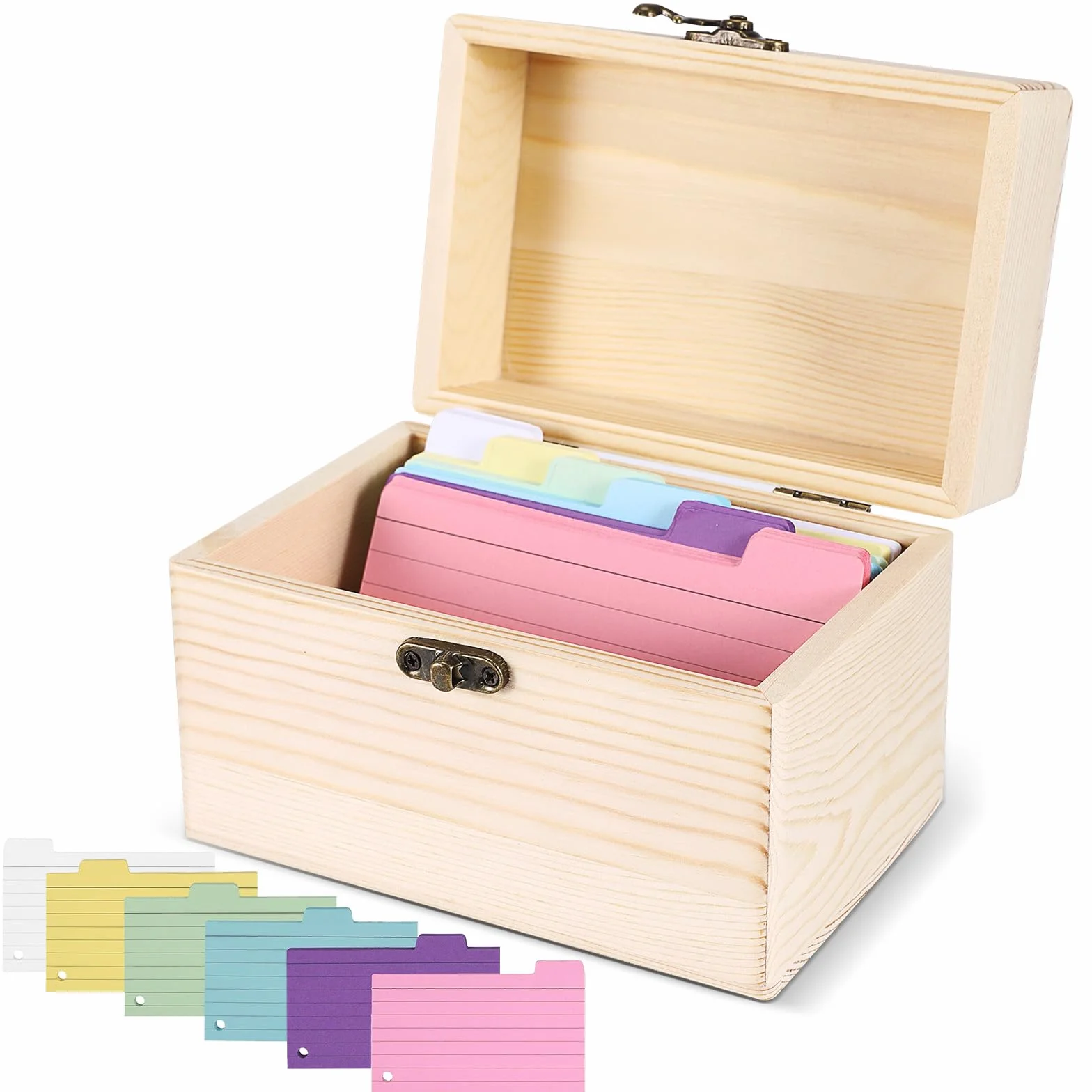 Boîte à Recettes en Bois 10,5x15 cm avec 150 Cartes, Organisateur de Cartes de Notes