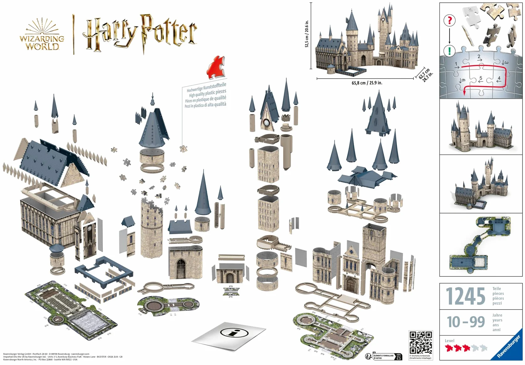 Ravensburger - Puzzle 3D Building - Château de Poudlard : Grande Salle + Tour d'Astronomie/Harry Potter - Dès 10 Ans - 1080 pièces numérotées à Assembler sans Colle - Accessoires Inclus - 11497