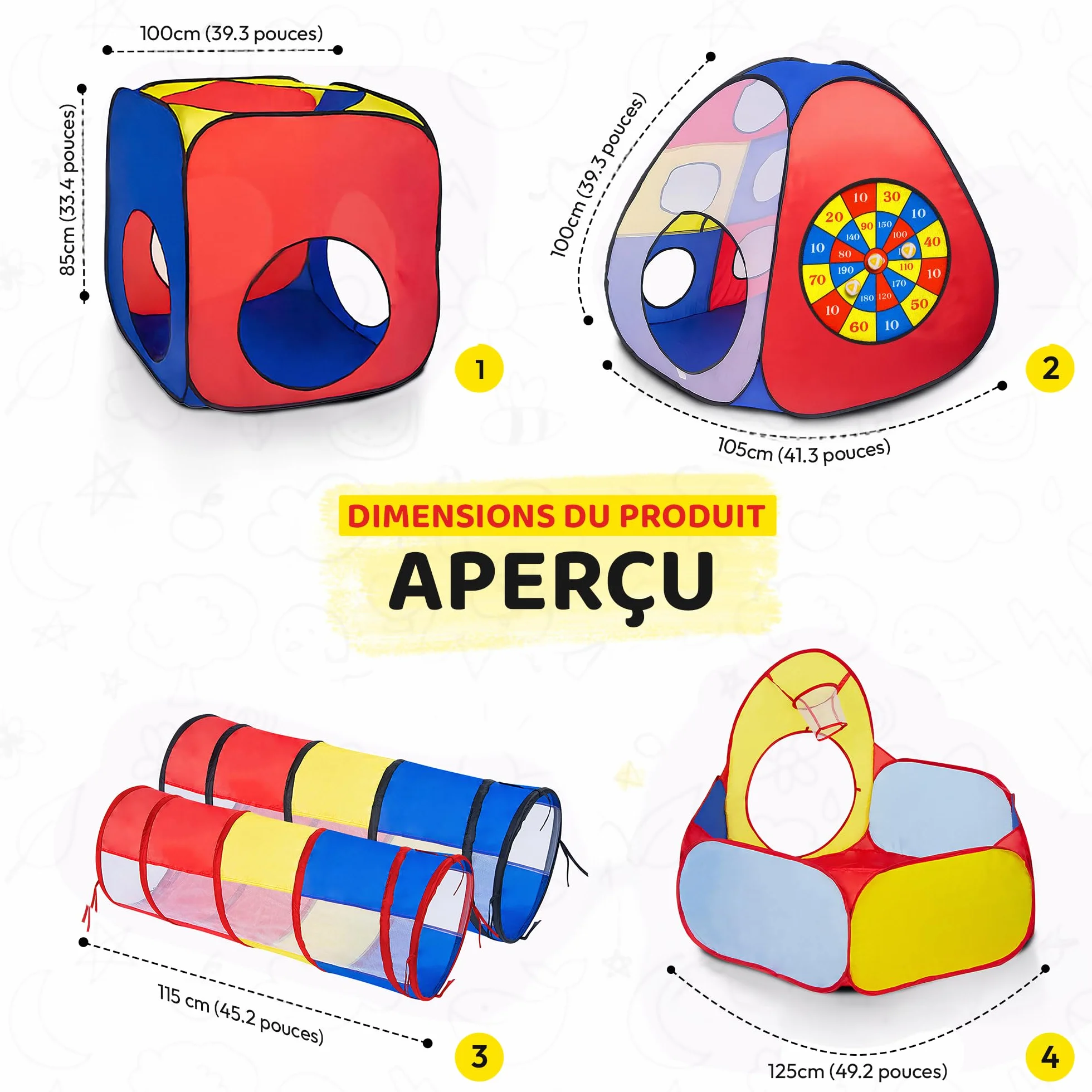 Tente de Jeu avec Tunnel Piscine à balles XXL Terrain de Jeu Pop-up 5 Parties