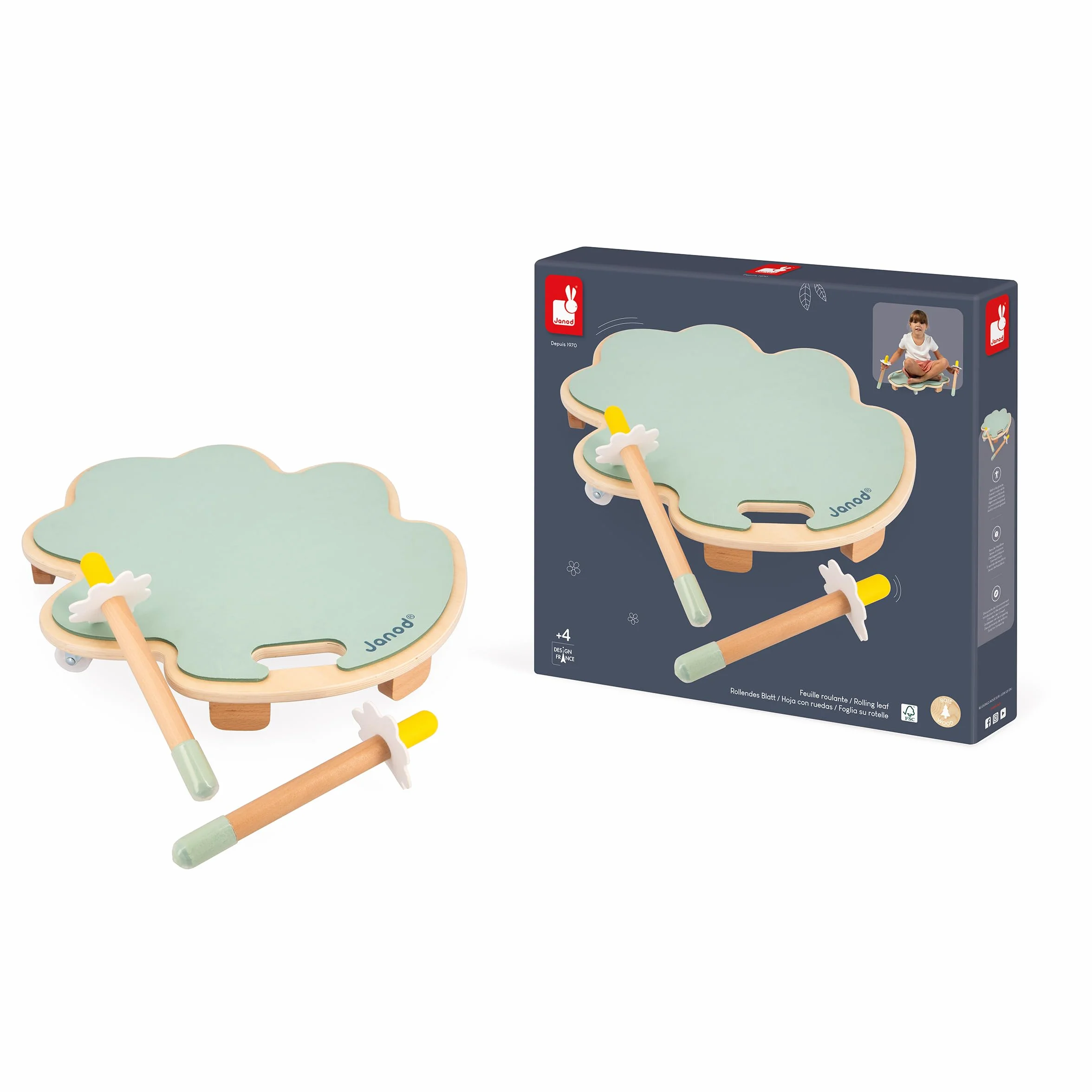 Janod Feuille Roulante Sweet Cocoon Planche à roulettes en Bois FSC Jeu d'Adresse Enfant 4 Ans