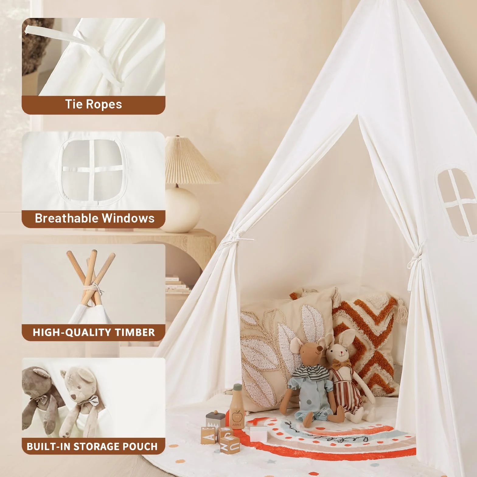 Wilwolfer Tipi Tente Enfant Coton Interieur Tapis De Sol Jeu Filles Garcons