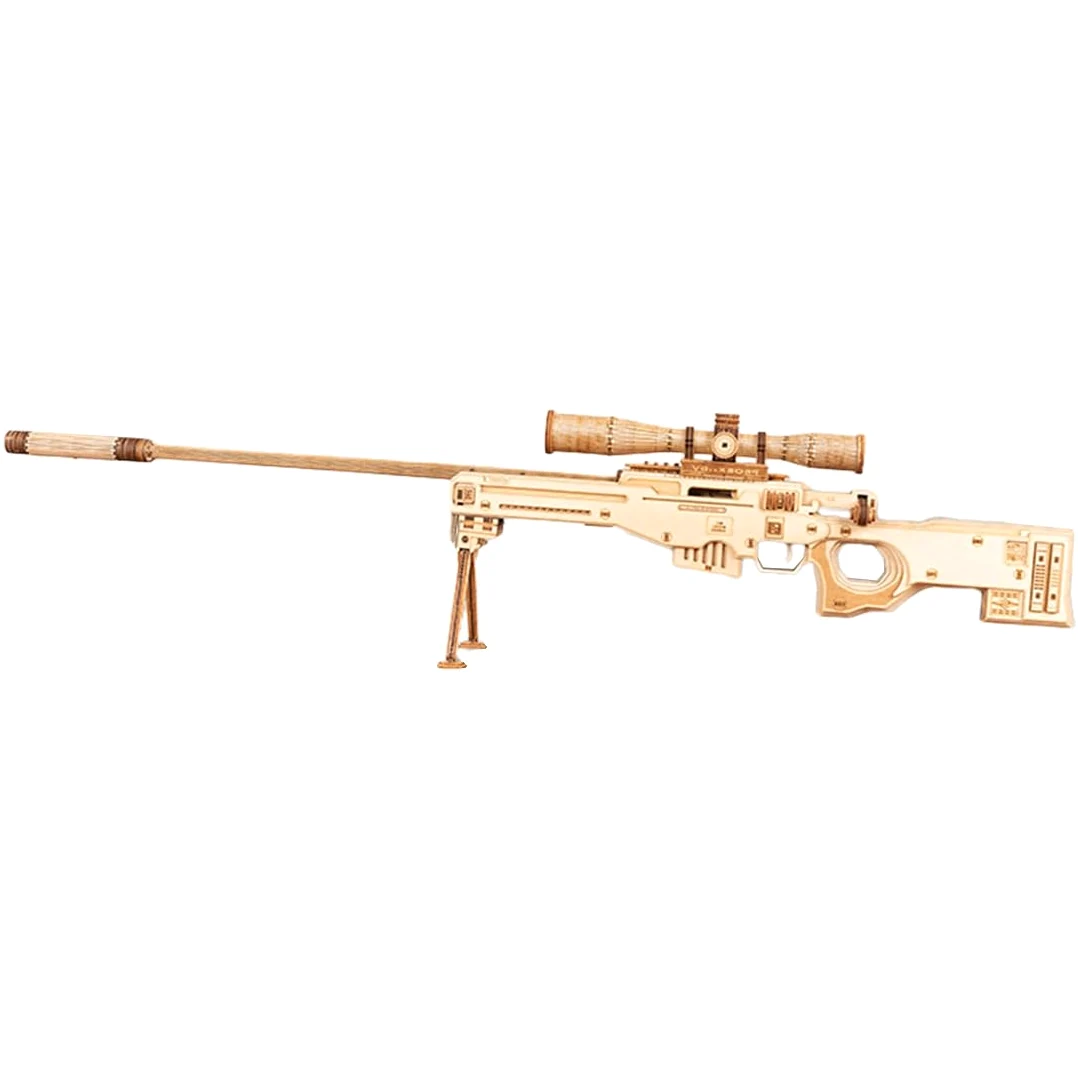 AWM – Casse-tête en bois 3D pour fusil de sniper, modèle d'assemblage d'émetteur en bois gravé au laser 3D, cadeau créatif pour les amis (266 pièces/Burlywood)
