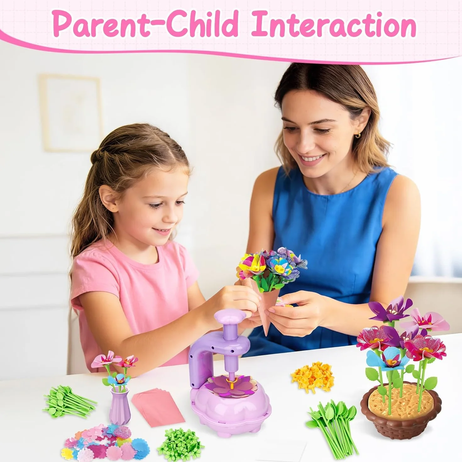 Kit Fabrication de Fleurs Tissu Bricolage Créatif pour Filles 3+ Ans Violet