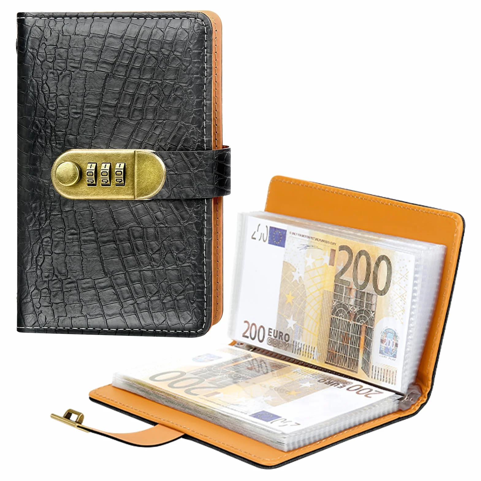 Classeur d'épargne à 100 enveloppes avec cadenas, Carnet de défis d'épargne, Planificateur de budget (noir)