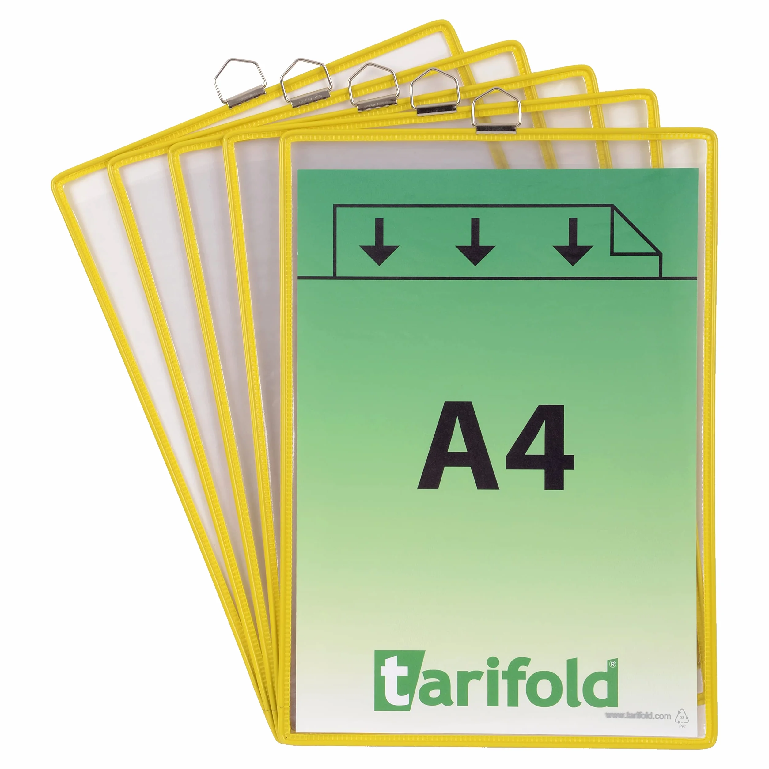 Tarifold 154504 Pochettes d'affichage A4 à suspendre Anse Métallique Cadre Résistant Fil Acier Jaune Lot 5