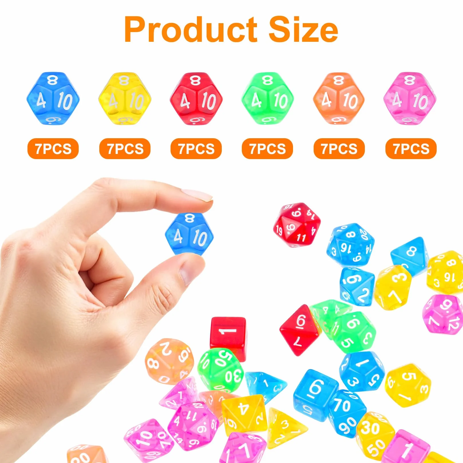 Lot de 42 dés polyédriques acrylique multicolores D4 D6 D8 D10 D12 D20 pour MTG RPG D&D jeux de table
