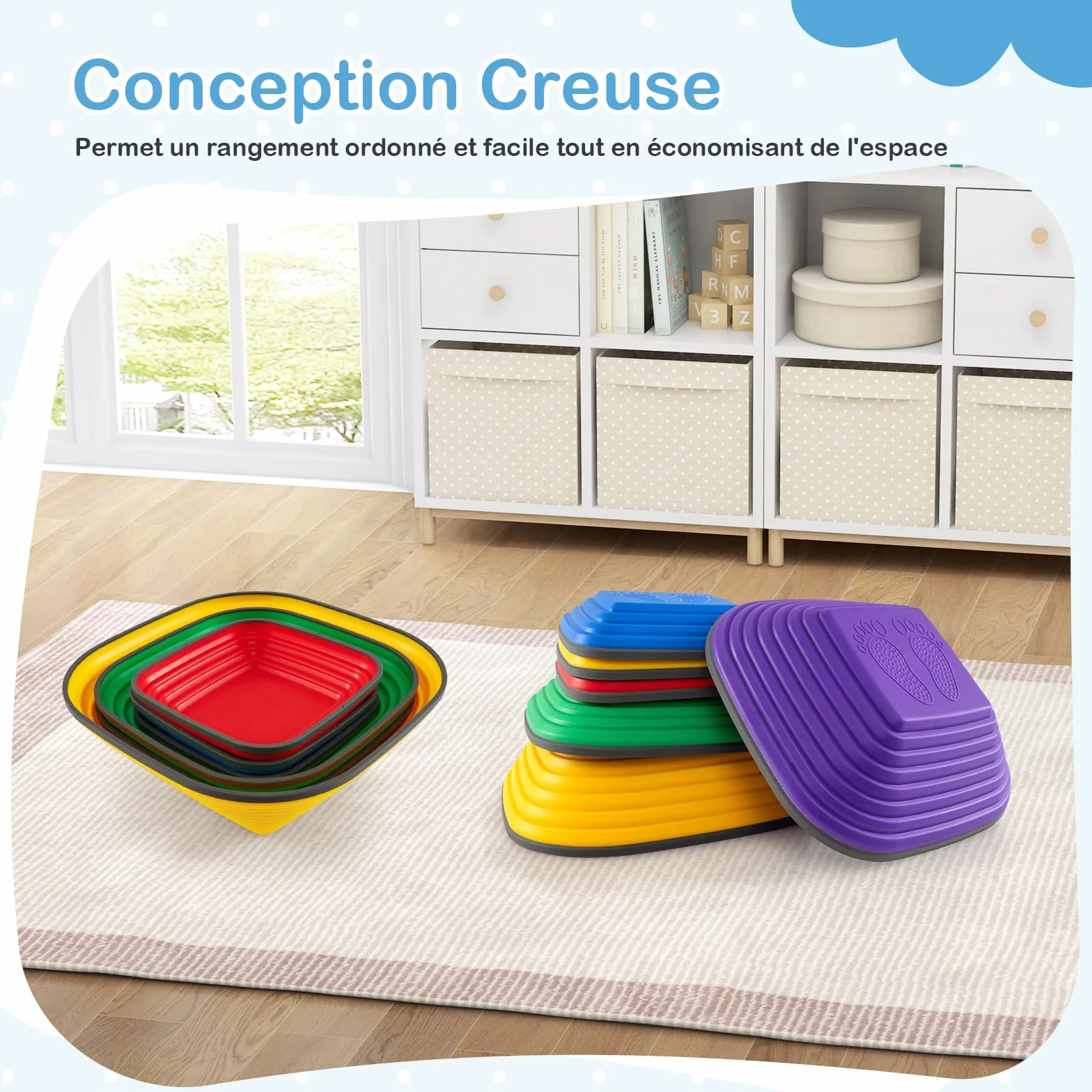DREAMADE Pierres d'Équilibre Empilables pour Enfants, Parcours de Motricité, Antidérapantes, Jouets Sensoriels 3+