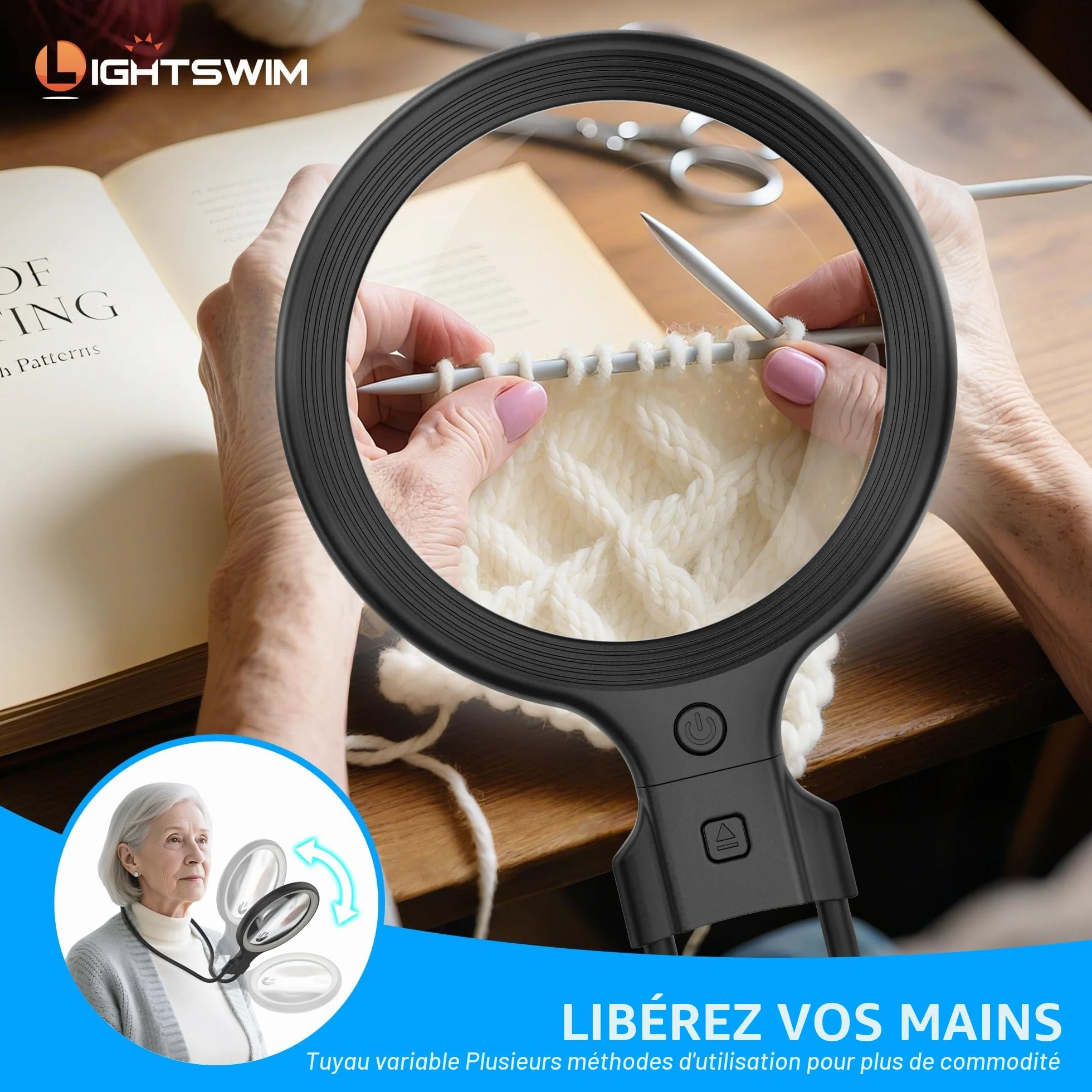 Loupe de cou 138 mm 5x avec lumière pour travaux rapprochés, comprend 2 lunettes grossissantes x10 avec étui