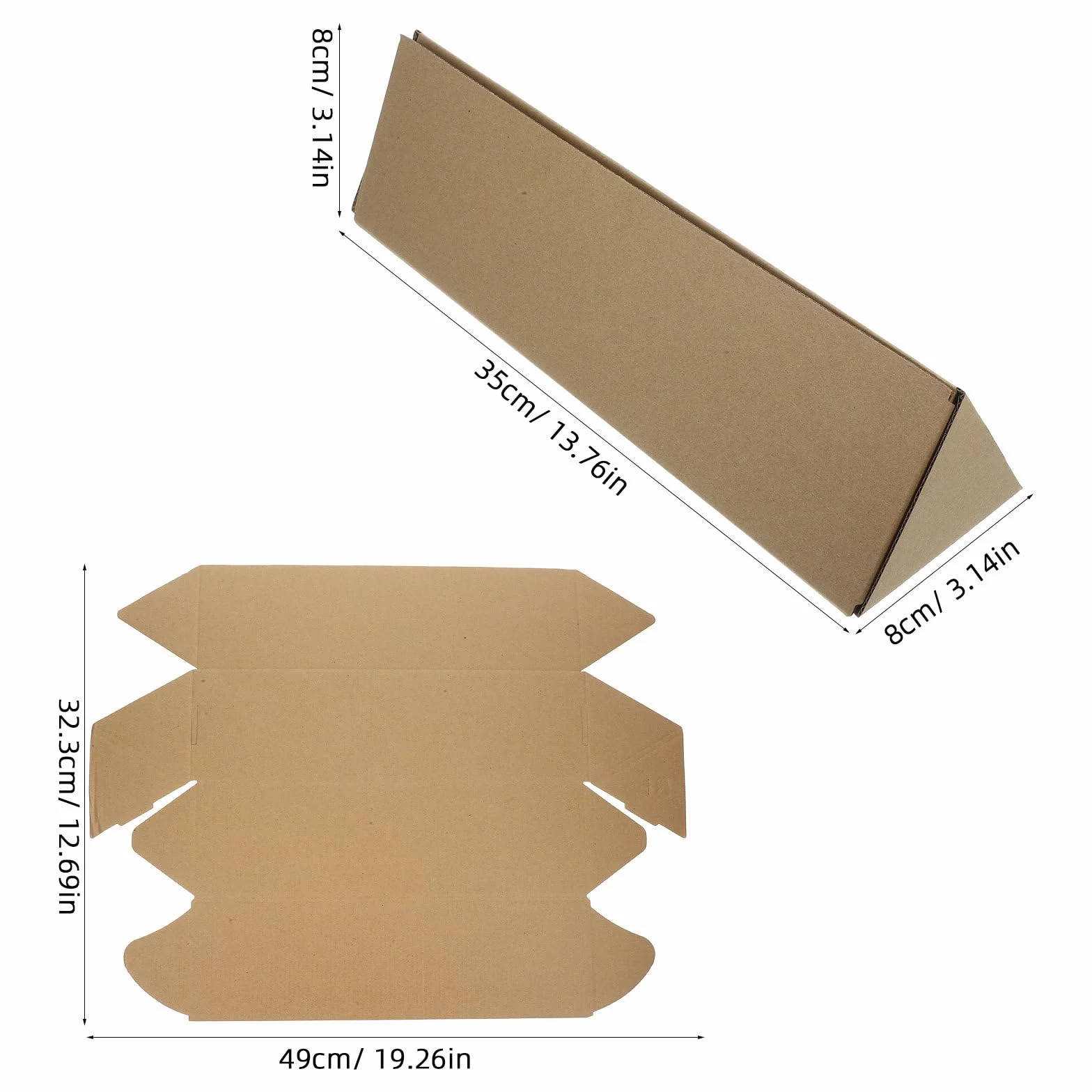 Tube d'Expédition Triangulaire Carton Kraft Rigide 35x8x8 cm Lot de 10 Boîtes Emballage Affiches Œuvres d'Art