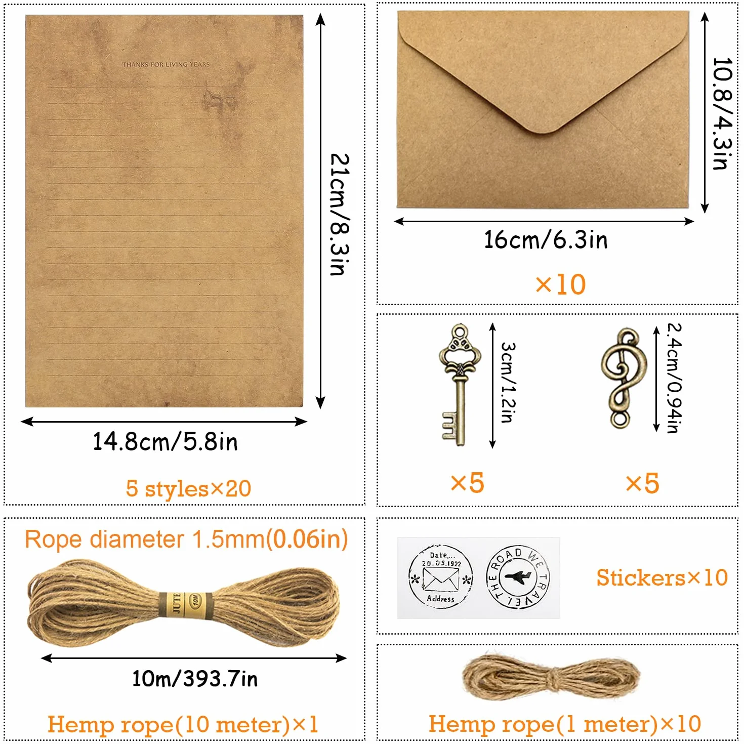Enveloppes de Papier Vintage 61PCS Papeterie à Lettre pour Adultes