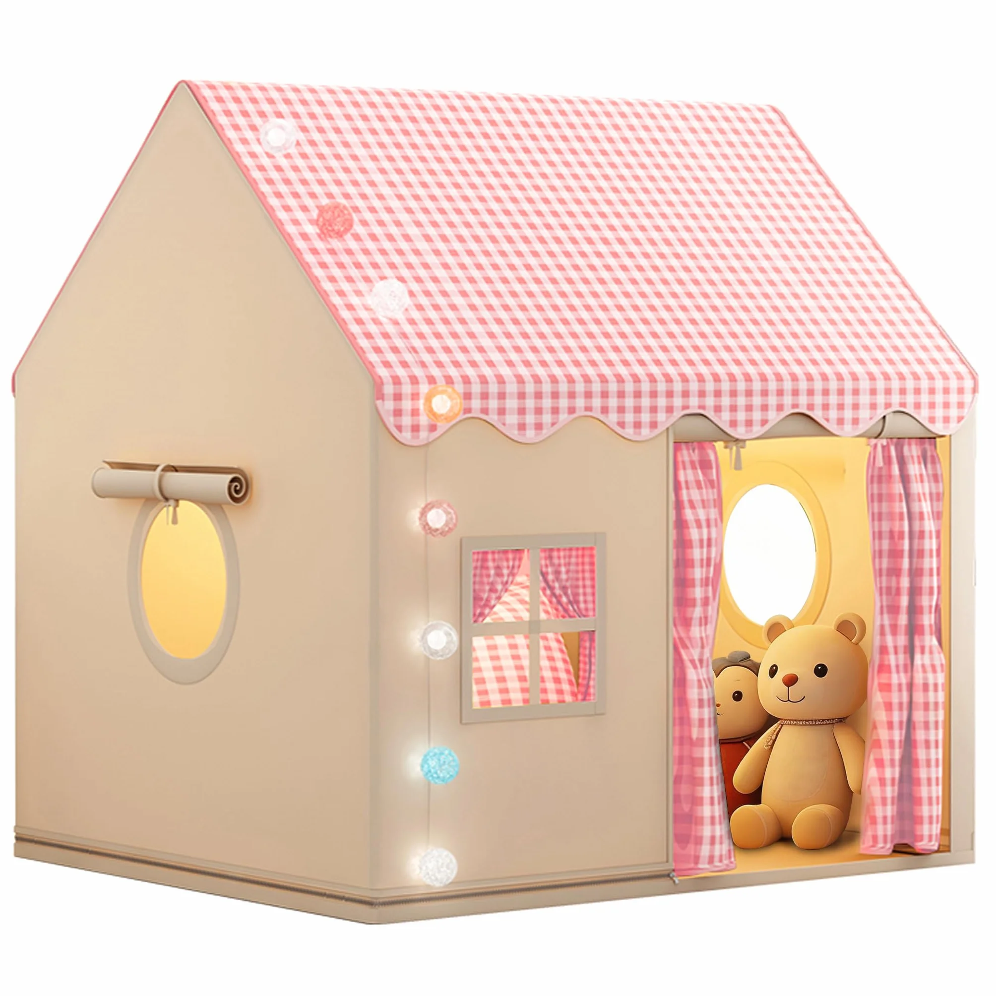 Tente de Jeu Enfant Cabane Tout-Petits avec Lumineuse Décorative Rose