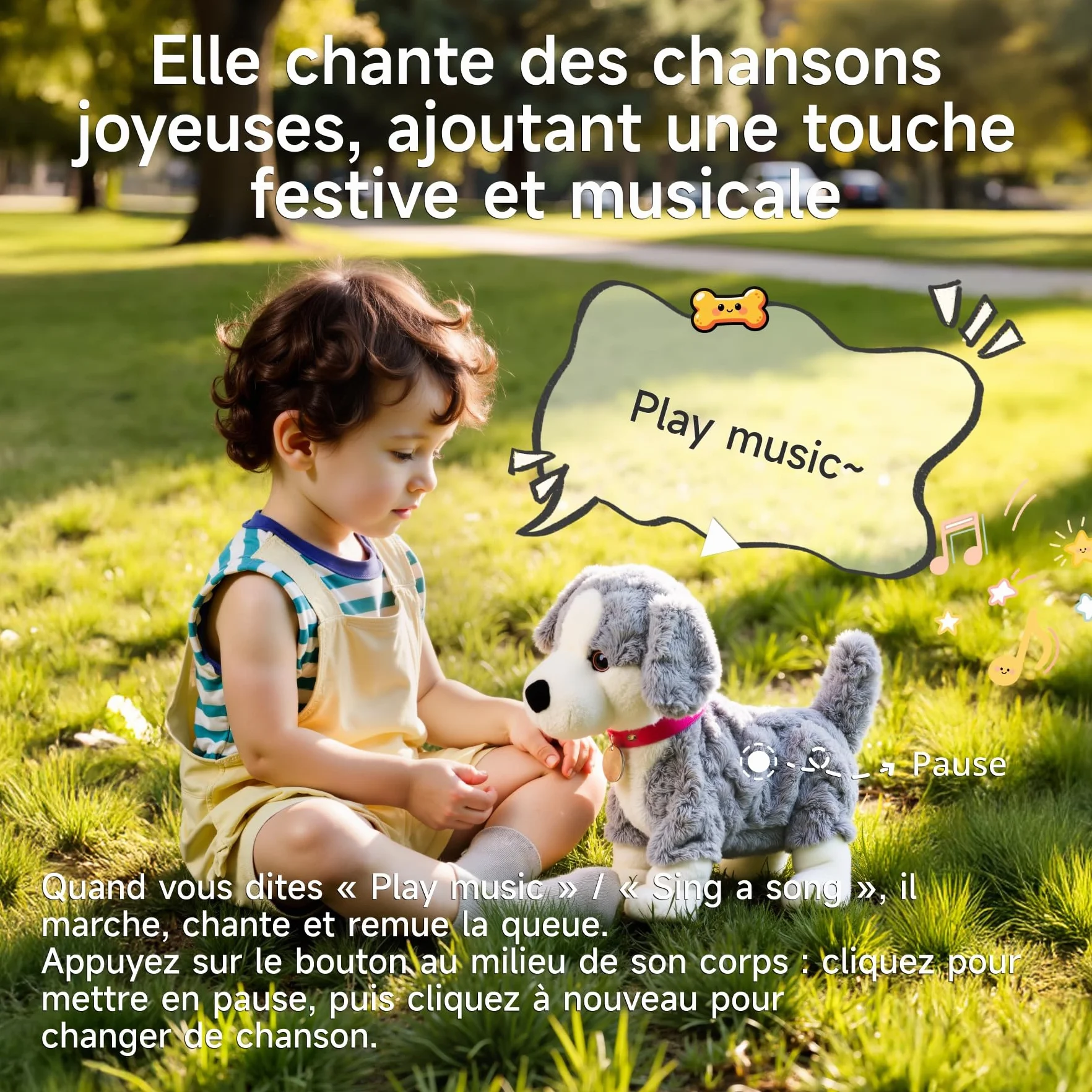 Peluche Chien Interactif à Commande Vocale, Marche, Parle, Aboie, Jouet Électronique pour Enfant 3+
