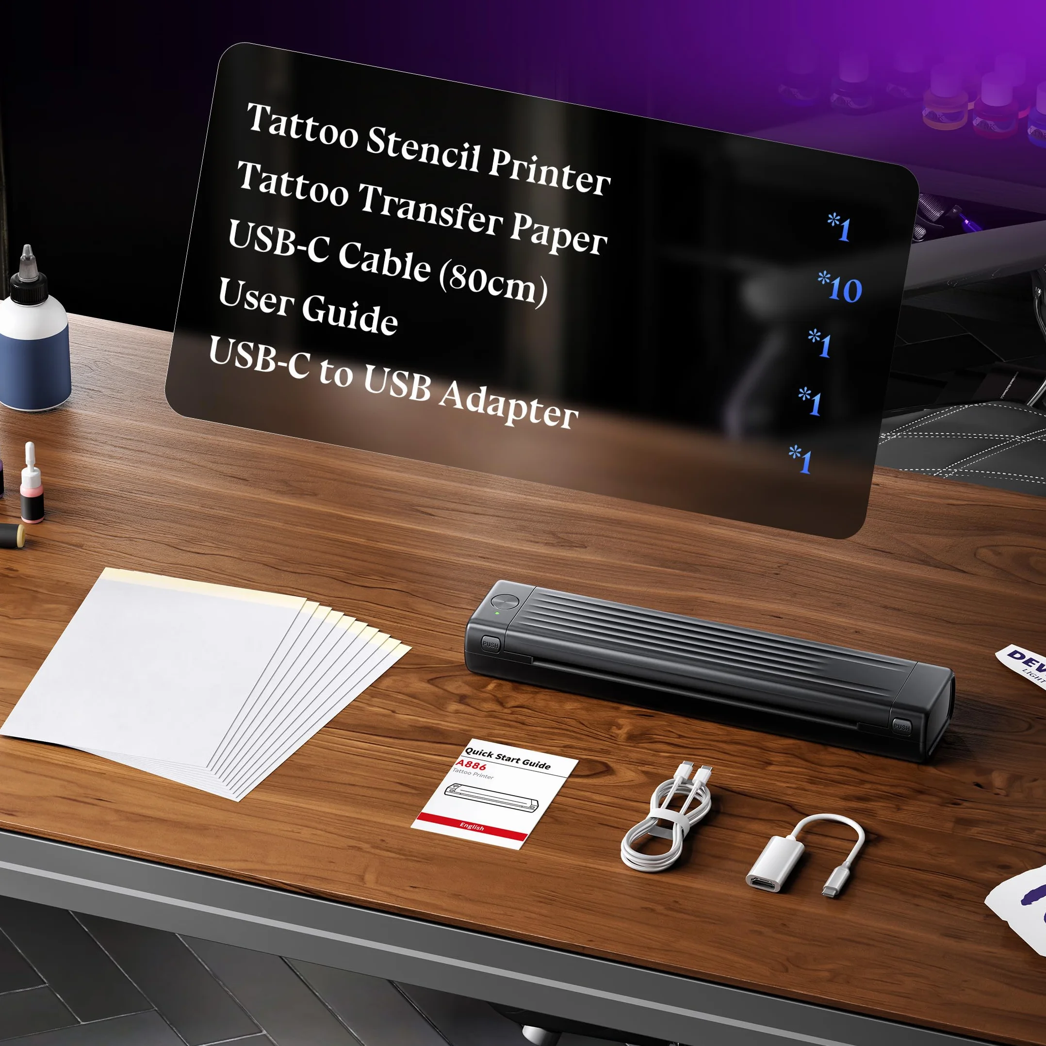 Itari Thermocopieur Tatouage, Imprimante Tattoo avec 10 Feuilles Papier Transfert, Compatible Phone Tablette, Noir