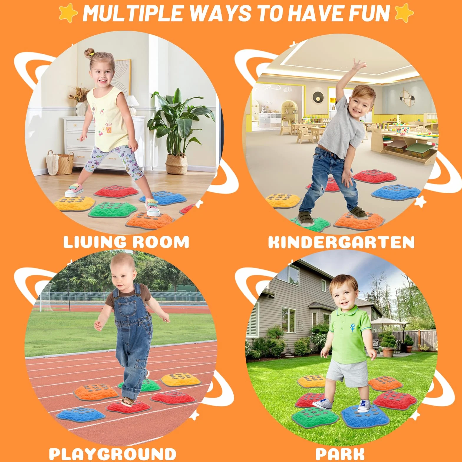 Pierres D'équilibre pour Enfants, Parcours de Motricité Intérieur & Extérieur, Motif Antidérapant, 6 Pièces