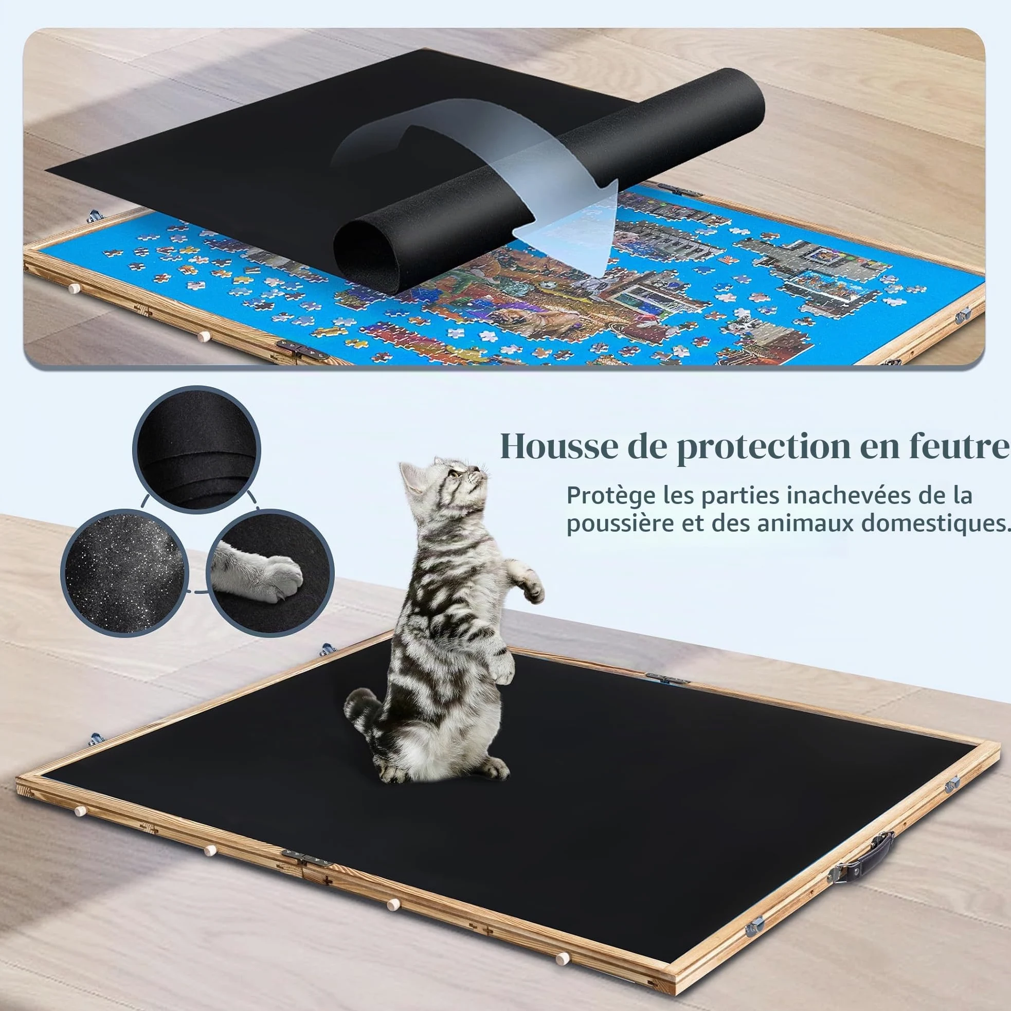 Lavievert Planche de puzzle de 2 000 pièces inclinable et pliable avec 8 tiroirs et couvercle, plateau de puzzle portable en bois avec poignée, table de puzzle réglable avec chevalet/support et dessus