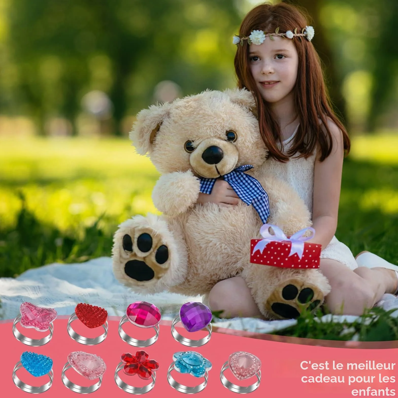 Abeillo 9 Pièces Bagues Réglables pour Enfants - Bijoux Fille - Résine Matériau