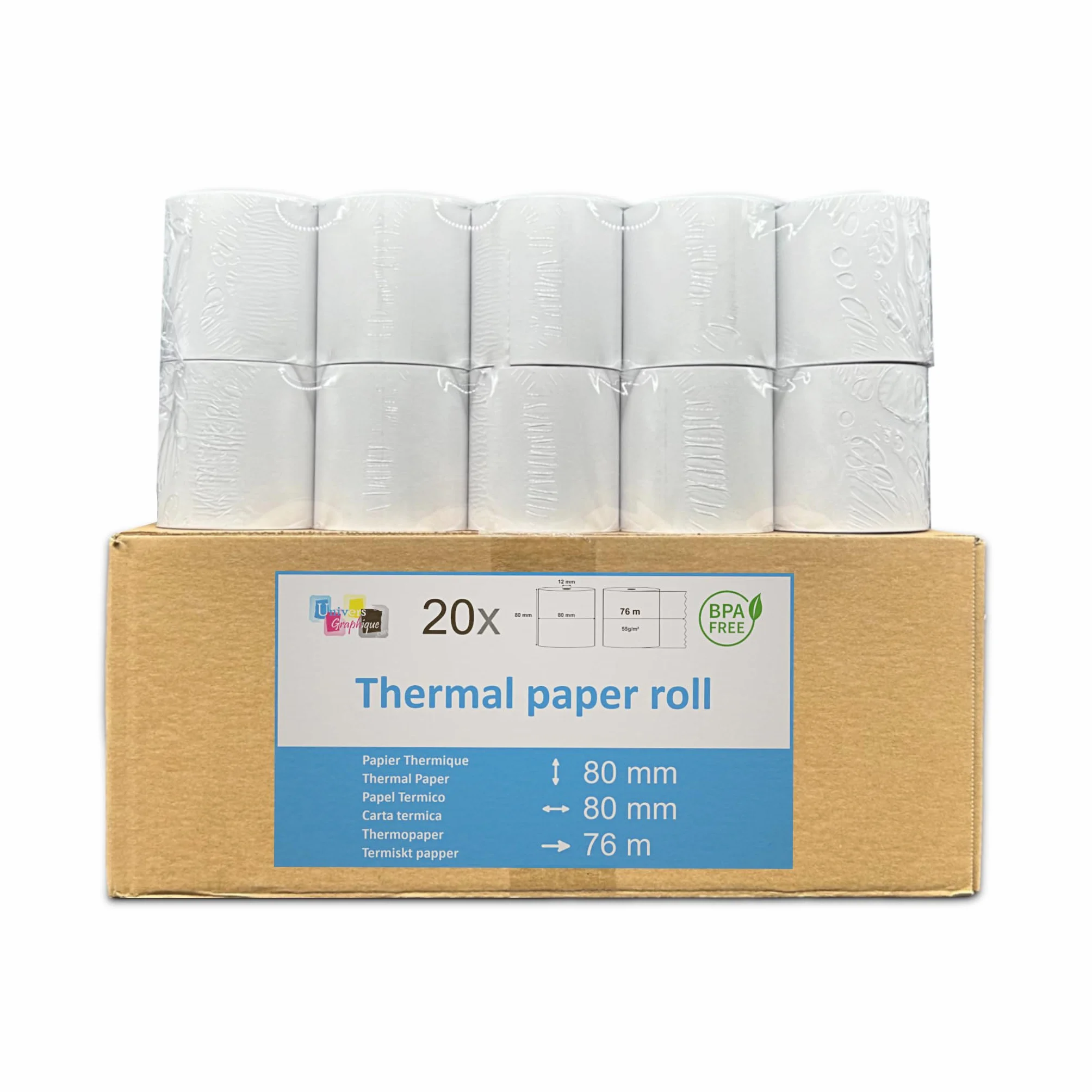Bobines Papier thermique 80 mm pour EPSON TM-T20II SERIES WELQUIC recharge standard TPV rouleau 80 x 80 x 12 mm 50g