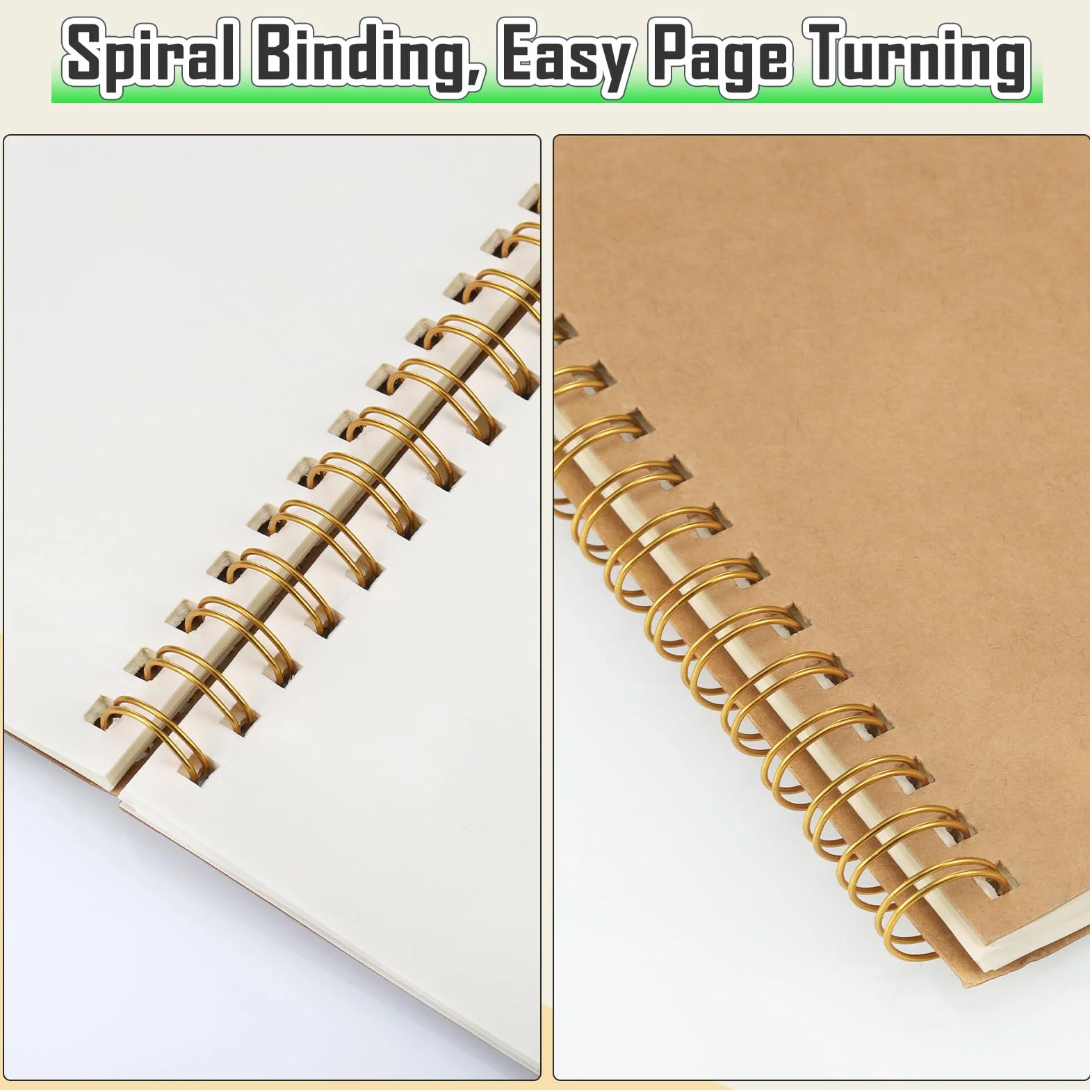 Carnet Cpirale Page Blanche A5, 4 Pièces Basics Carnet de Notes, Vierge, Bloc-Notes Couverture Kraft 100 Pages