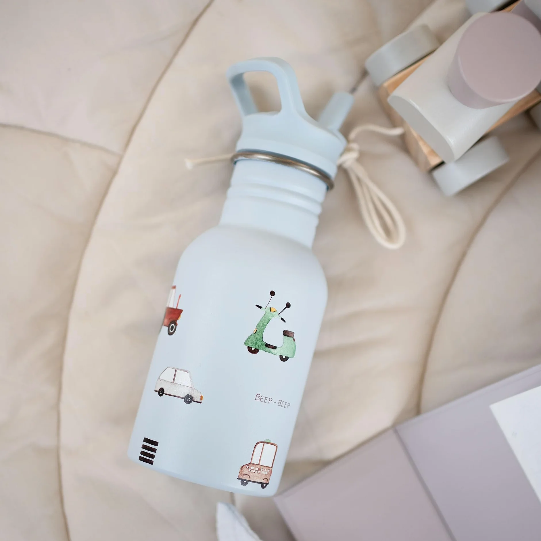 J.Børn Bouteille personnalisée acier inoxydable 350 ml avec paille Roadtrip