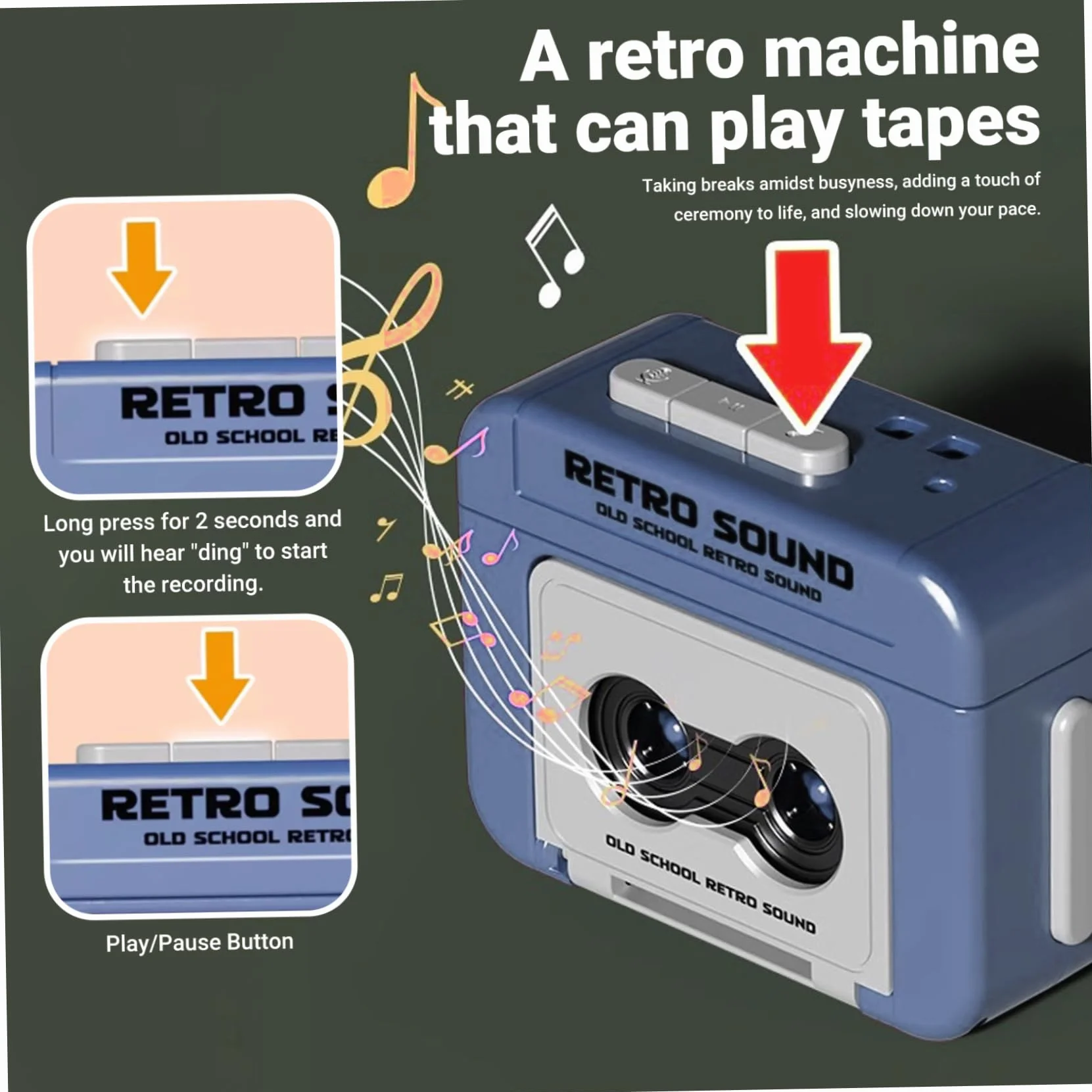 Porte-clés Mini magnétophone rétro en Plastique enregistrable avec Musique, Lecteur de microcassettes