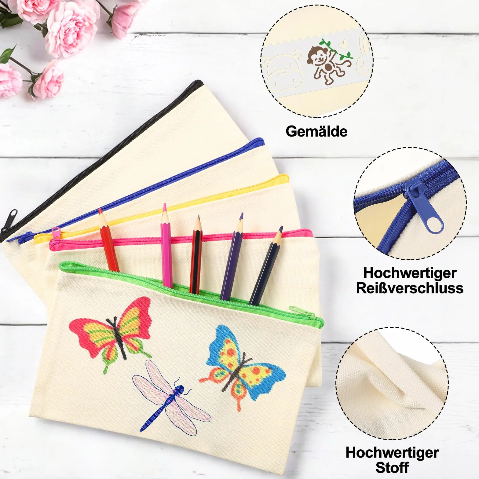 Yoosso Lot de 10 Trousses en Tissu Vierges à Faire Soi-même 21 x 12 cm