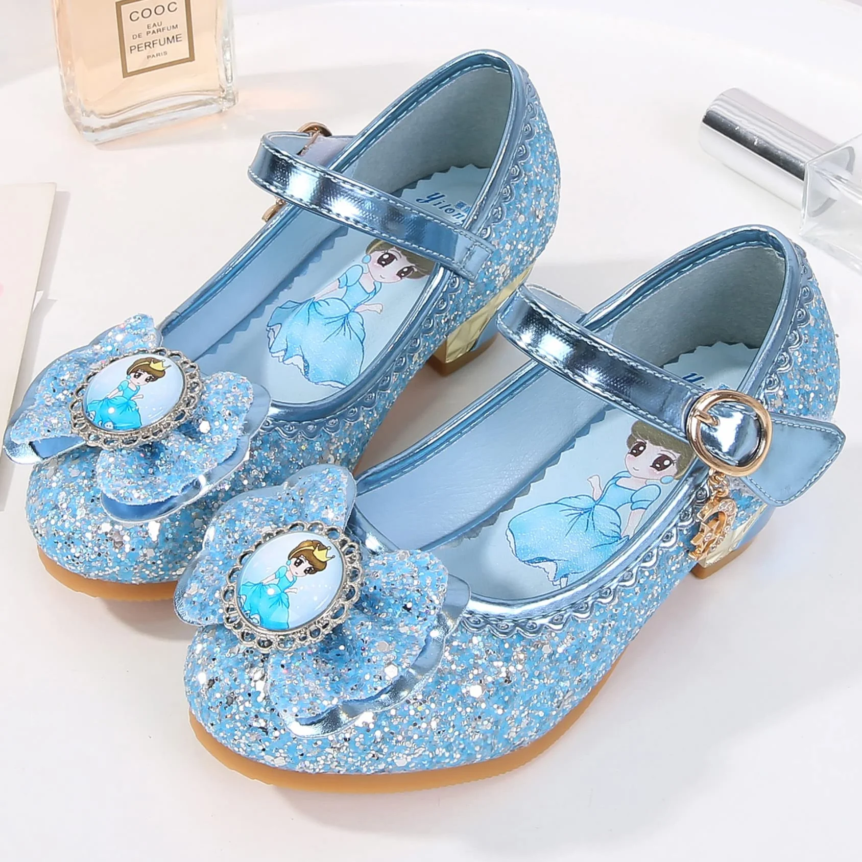 Chaussures Princesse Bout Fermé Talons Antidérapant Paillettes Déguisement Carnaval