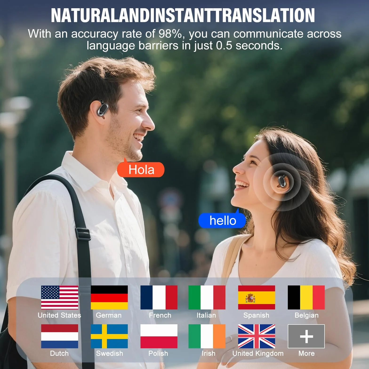 STECEi Ecouteur Traducteur Instantané Bluetooth 5.4 sans Fil 164 Langues 40 Heure 3 en 1 AI Traduction Vocale Violet