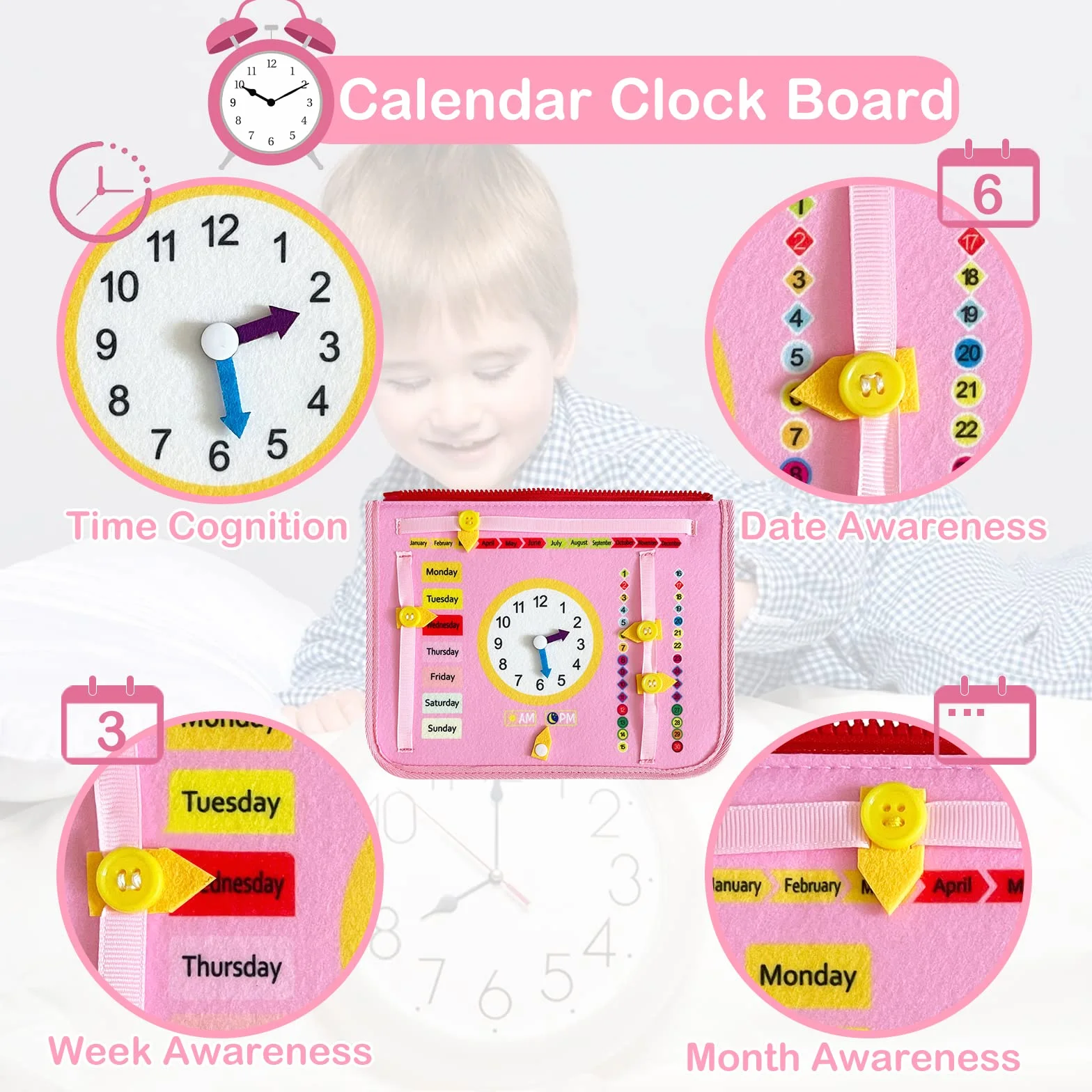 Busy Board Montessori 3 ans Jouets éducatifs 5 Couches Planche Apprendre Compétences Vie Garçon Fille Bébé Rose