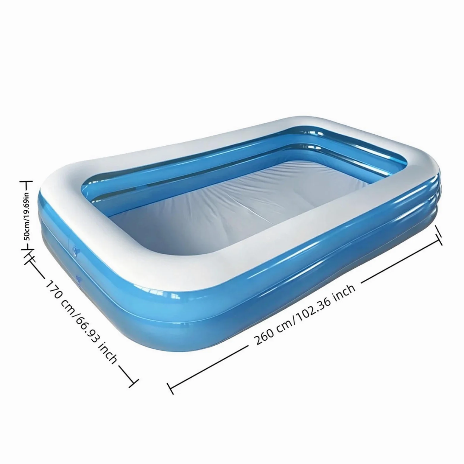 Piscine Gonflable rectangulair, Grand Bassin Pliable pour Adultes et Enfants, Usage intérieur et extérieur, Parfait pour Jardin, terrasse et animations Estivales en Famille，260x170x50cm