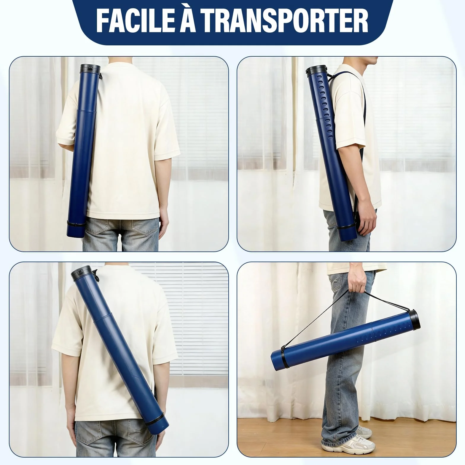 DEWEL Rouleau de Transport télescopique A0, 62-107 cm, pour Posters et Tableaux, Bleu foncé