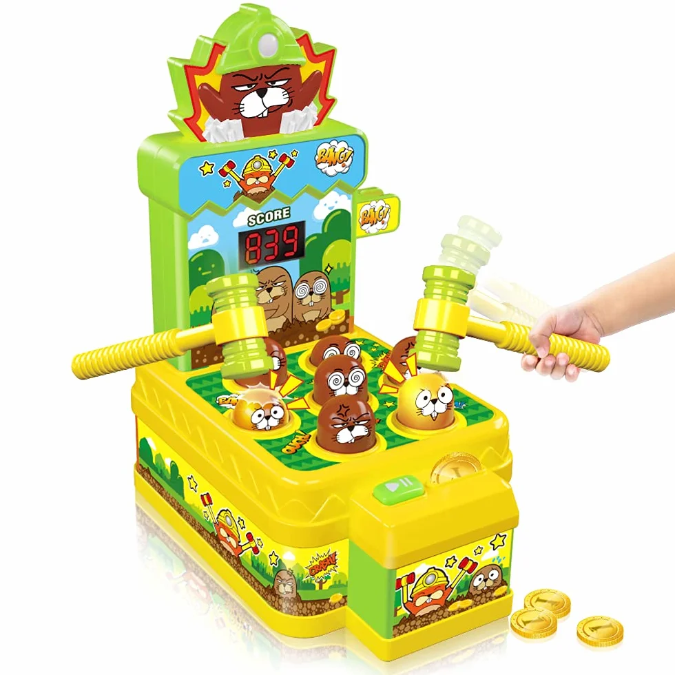 VATOS Marteau Jouet, Mini Banc d'Arcade Électronique avec 2 Marteaux, Jeu Éducatif pour Enfants 3-6 Ans