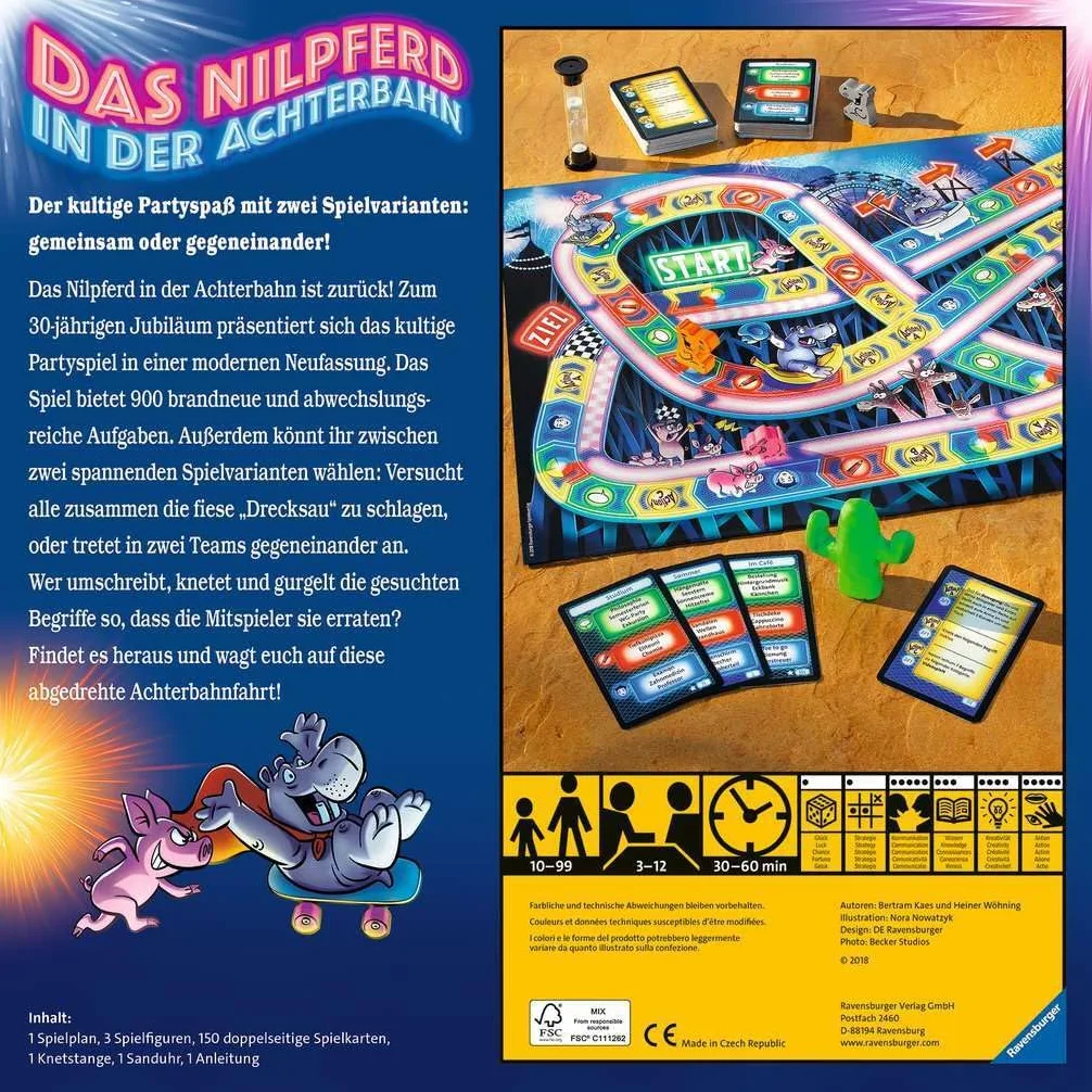 Ravensburger 26772 - Hippopotame sur des Montagnes Russes - Jeu de société pour Toute la Famille, Jeu pour Adultes et Enfants de 10 à 99 Ans, pour 3 à 12 Joueurs - Jeu de société, Jeu de réveillon