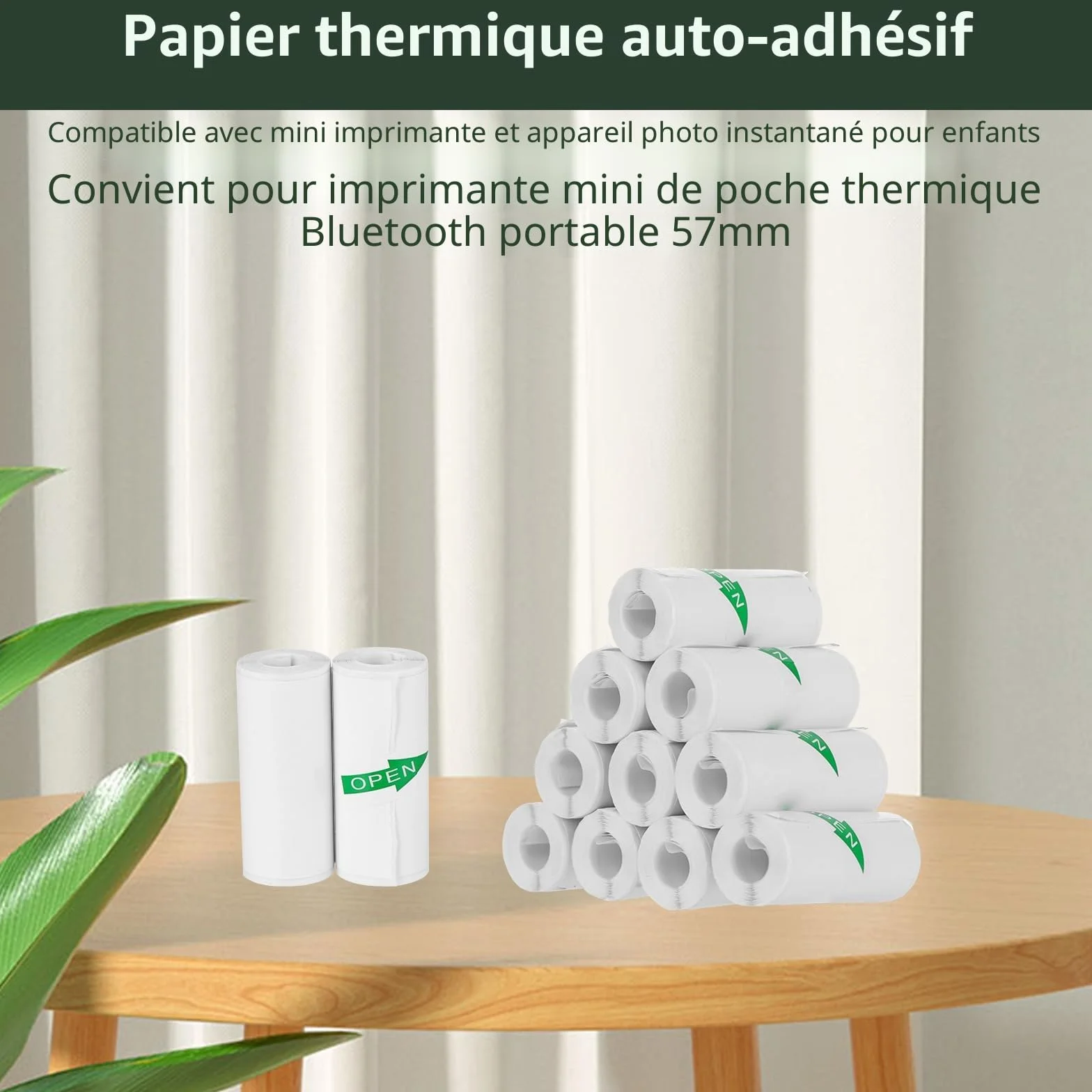 Papier Thermique pour Mini Imprimante, Lot de 10 Rouleaux Autocollants