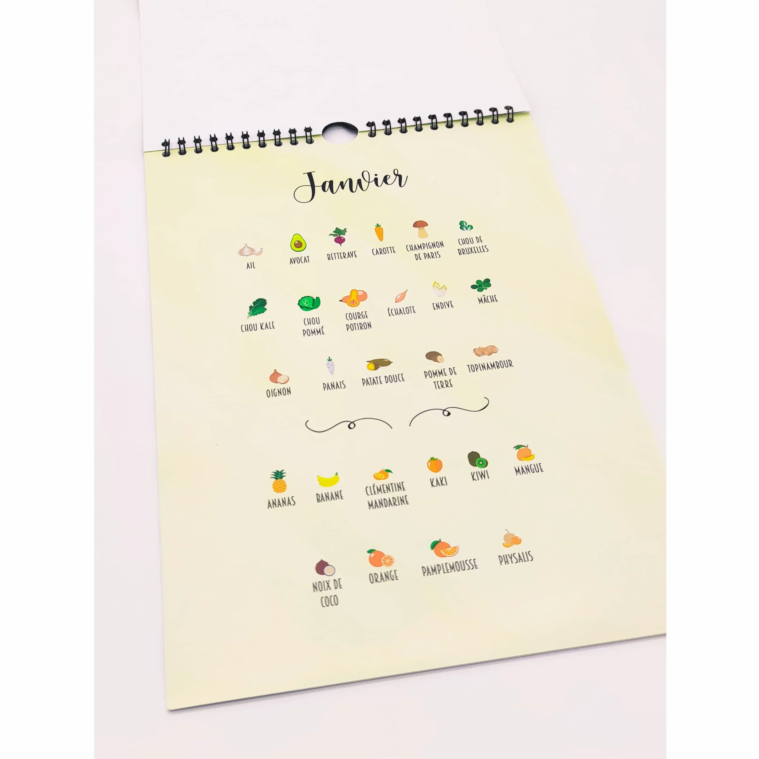 Calendrier perpétuel Fruits et Légumes de saison | Livre de cuisine A4 21 x 29,7 cm