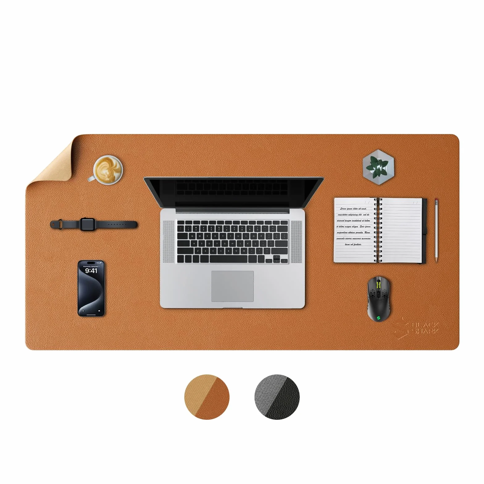 Black Shark Tapis de bureau en cuir XL imperméable antidérapant 90 x 42,9 x 0,3 cm Manta P10 Marron