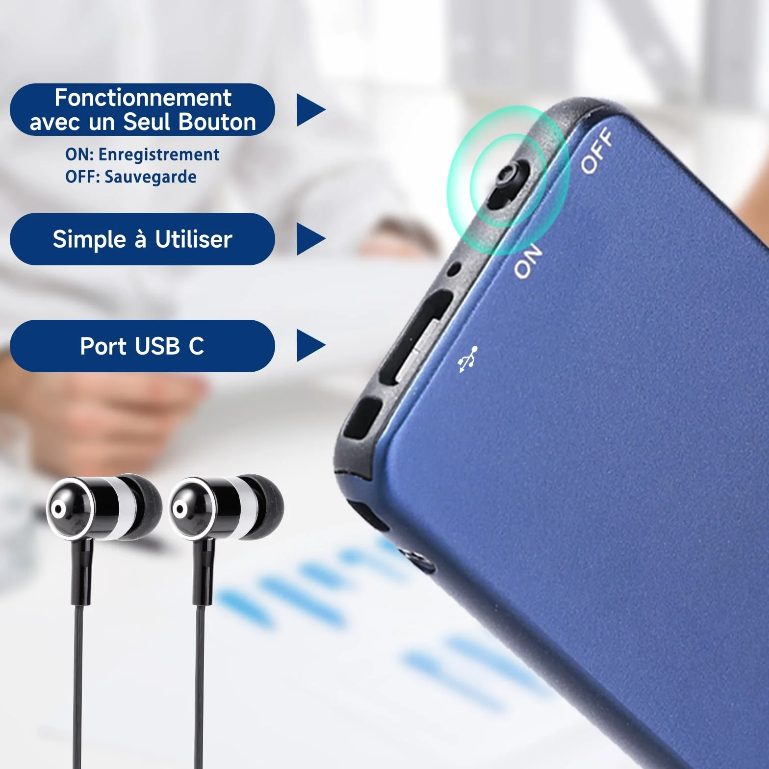 Vormooi Dictaphone Enregistreur Vocal 64Go, Numérique Autonomie 40 Heures 0,6 cm Ultra-Fin