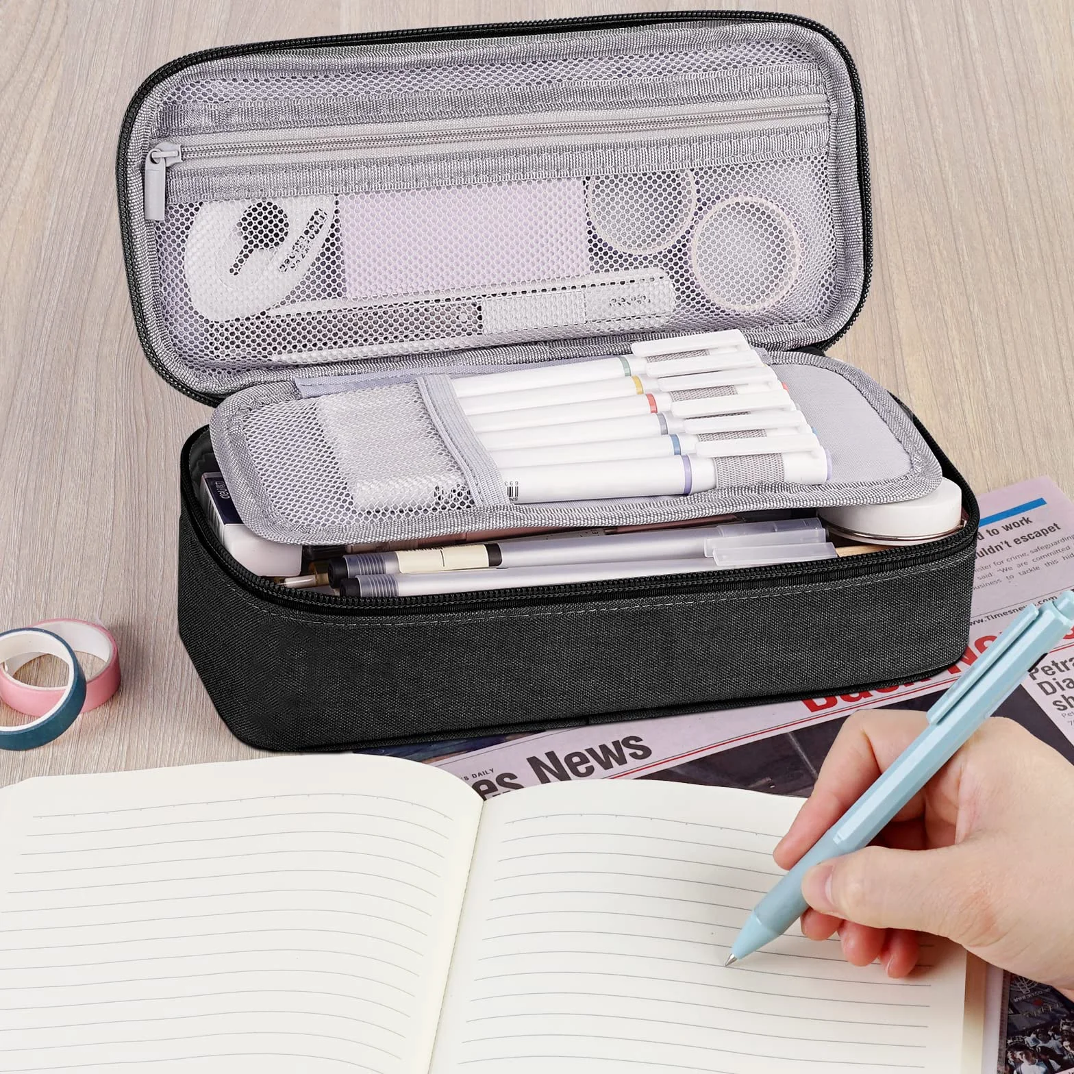 WEMATE Trousse Pliable Grande Capacité en Toile Noir pour École Bureau