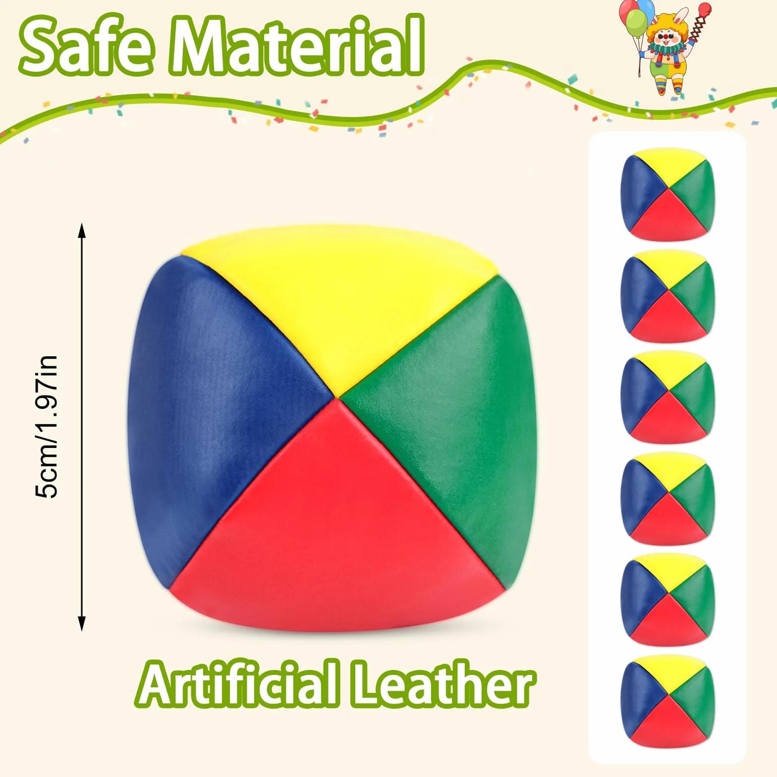 Balles de Jonglage Enfant Cuir PU Lot de 6 Balles Doux Cirque pour Débutants Adultes Multicolore
