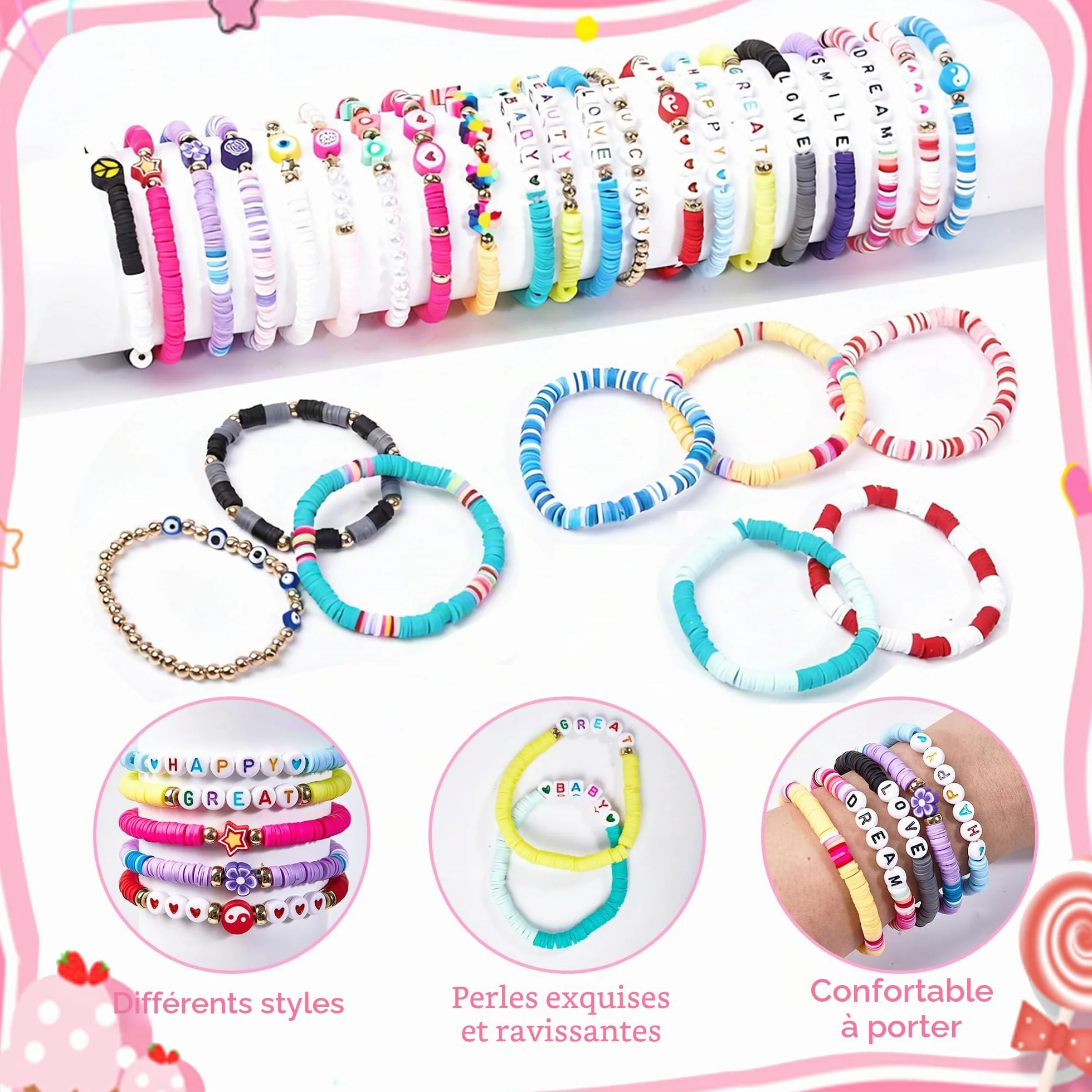 Lot de 32 Bracelets Colorés Preppy Cadeau Anniversaire Enfants Adolescents